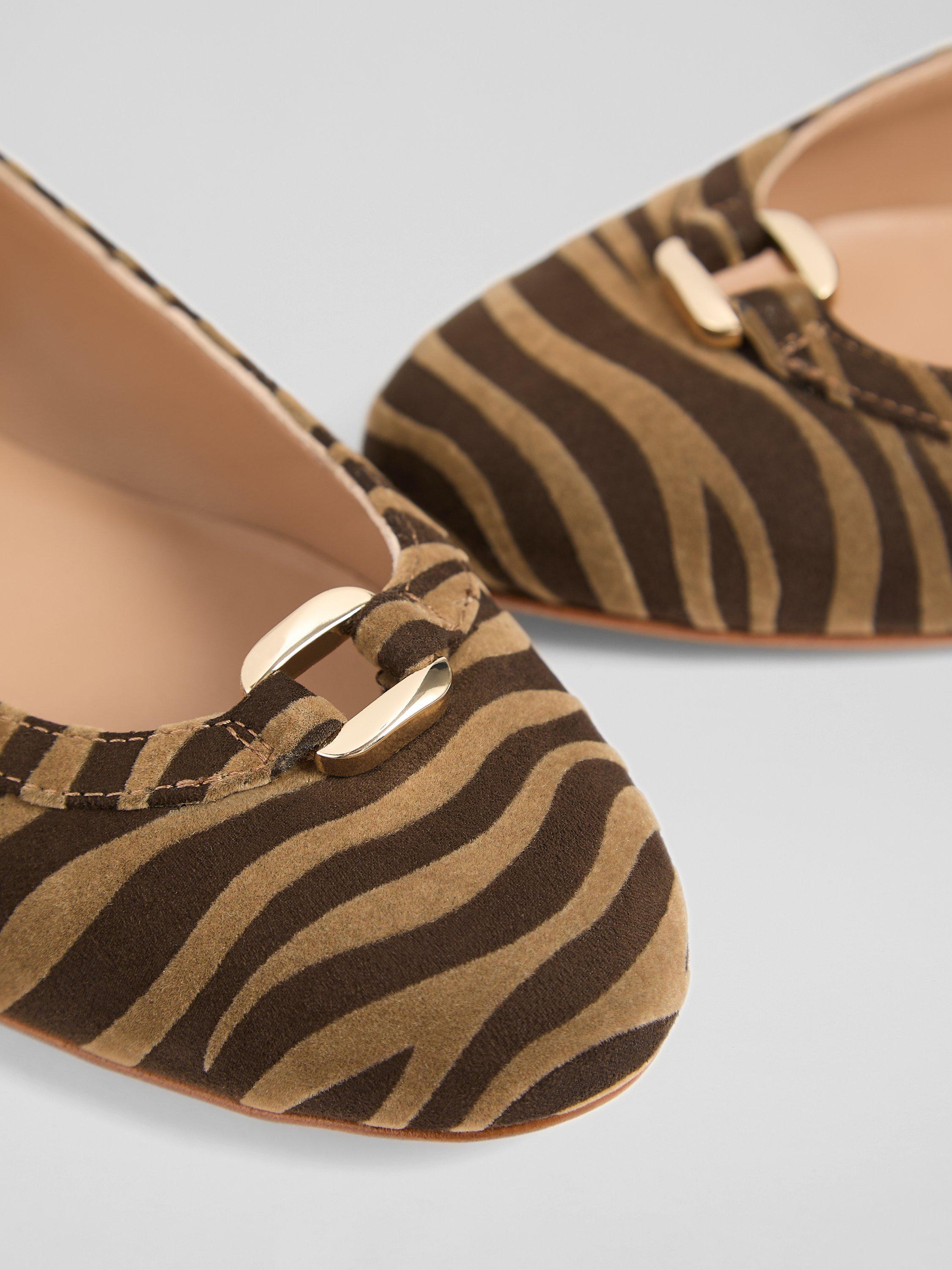 Product image 3 of 3, which shows L.K.Bennett Dollie Microfibre Zebra Print Ballerina Pumps, Multi, 2