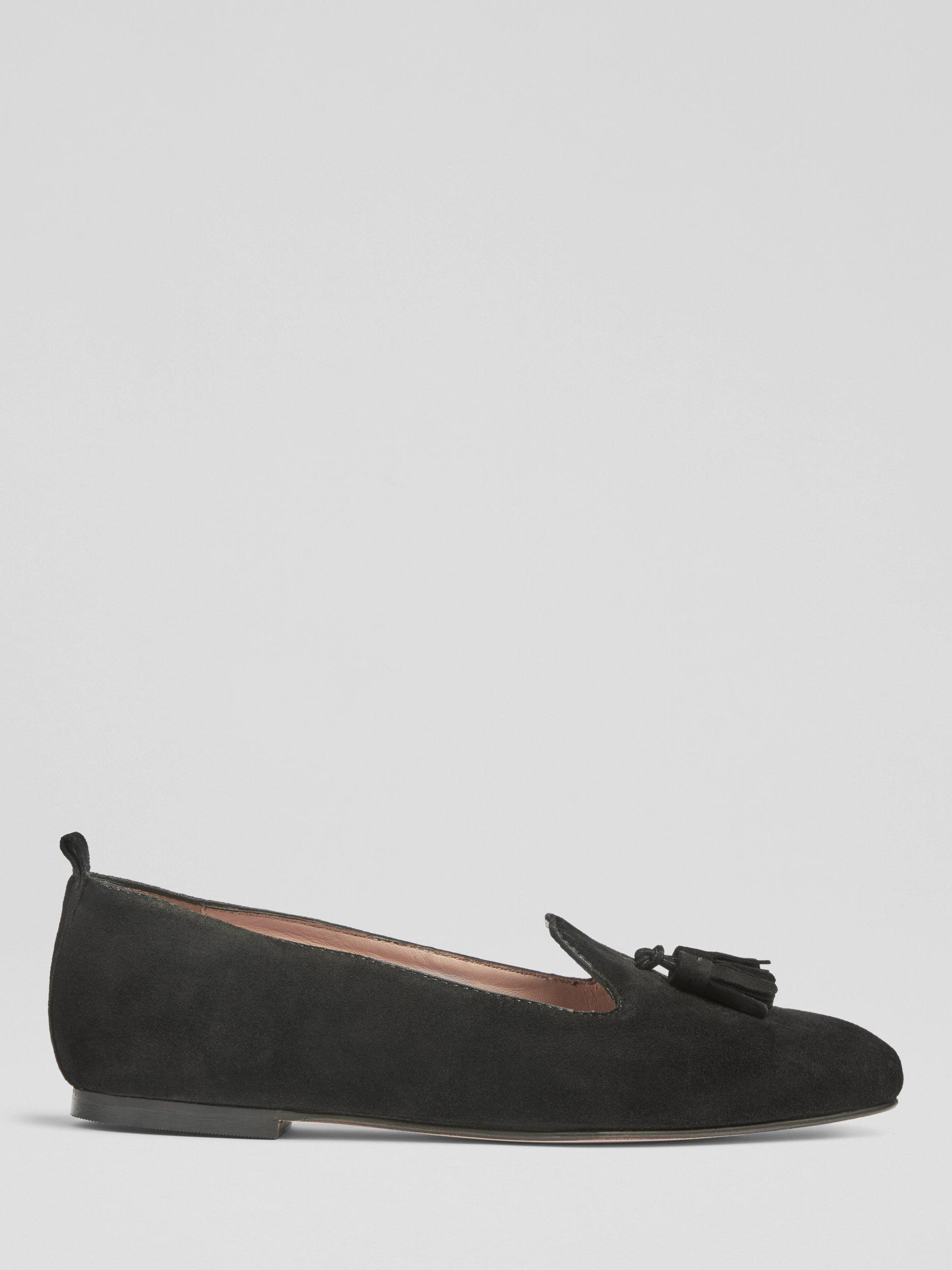 Product image 1 of 3, which shows L.K.Bennett Jessie Suede Flat Loafers, Black, 7