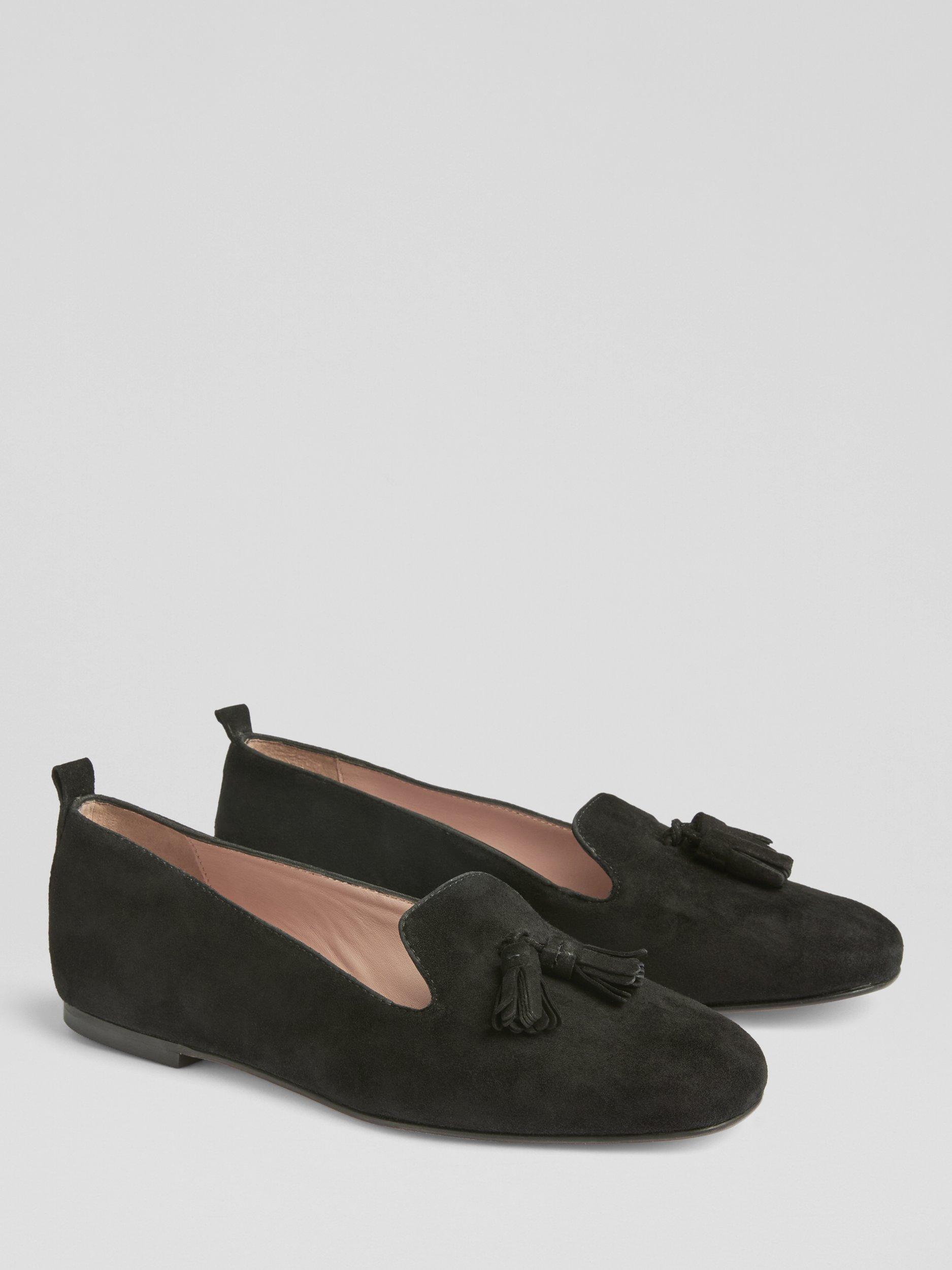 Product image 2 of 3, which shows L.K.Bennett Jessie Suede Flat Loafers, Black, 7