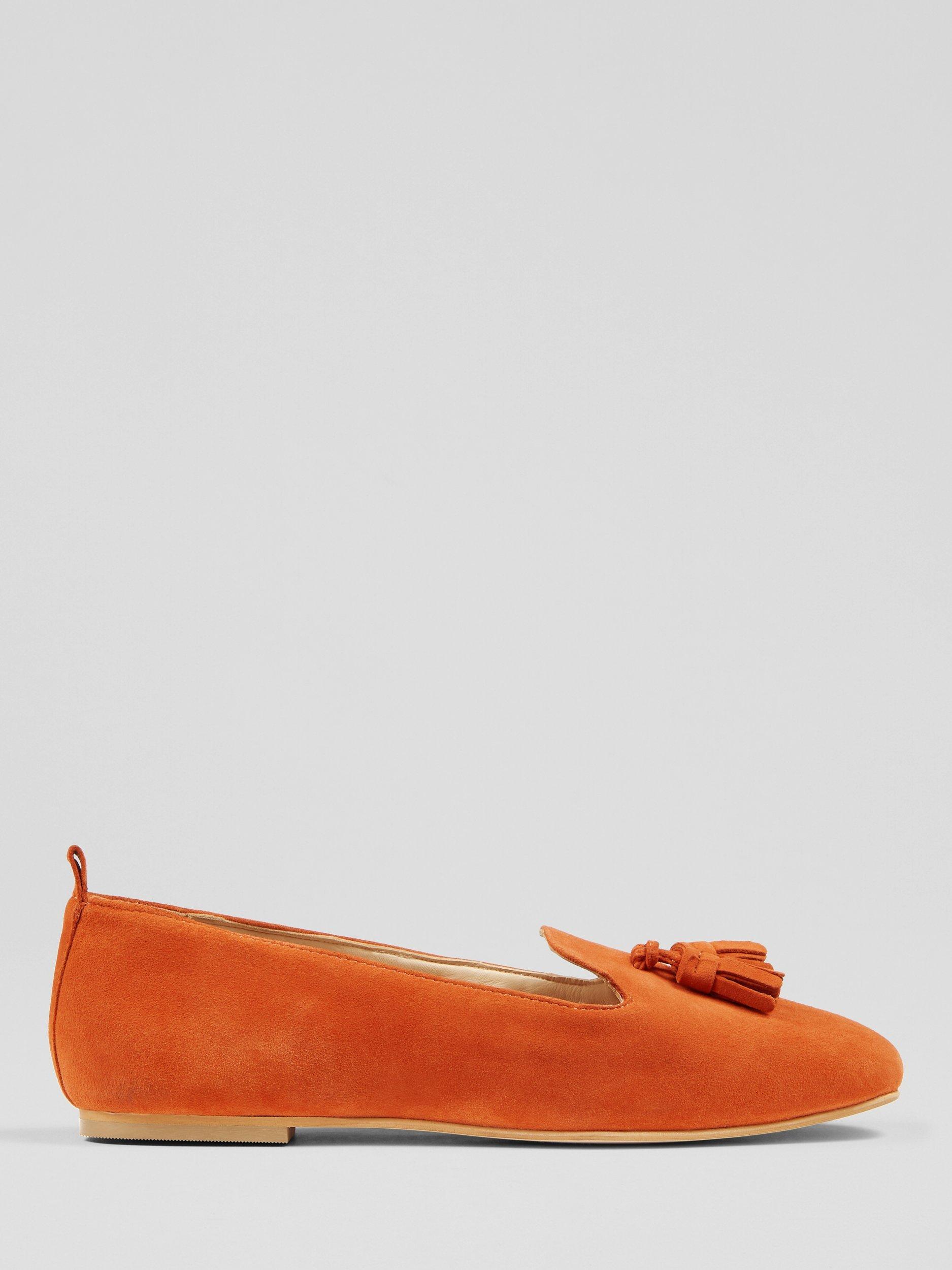 Product image 1 of 3, which shows L.K.Bennett Jessie Suede Flat Loafers, Orange, 3