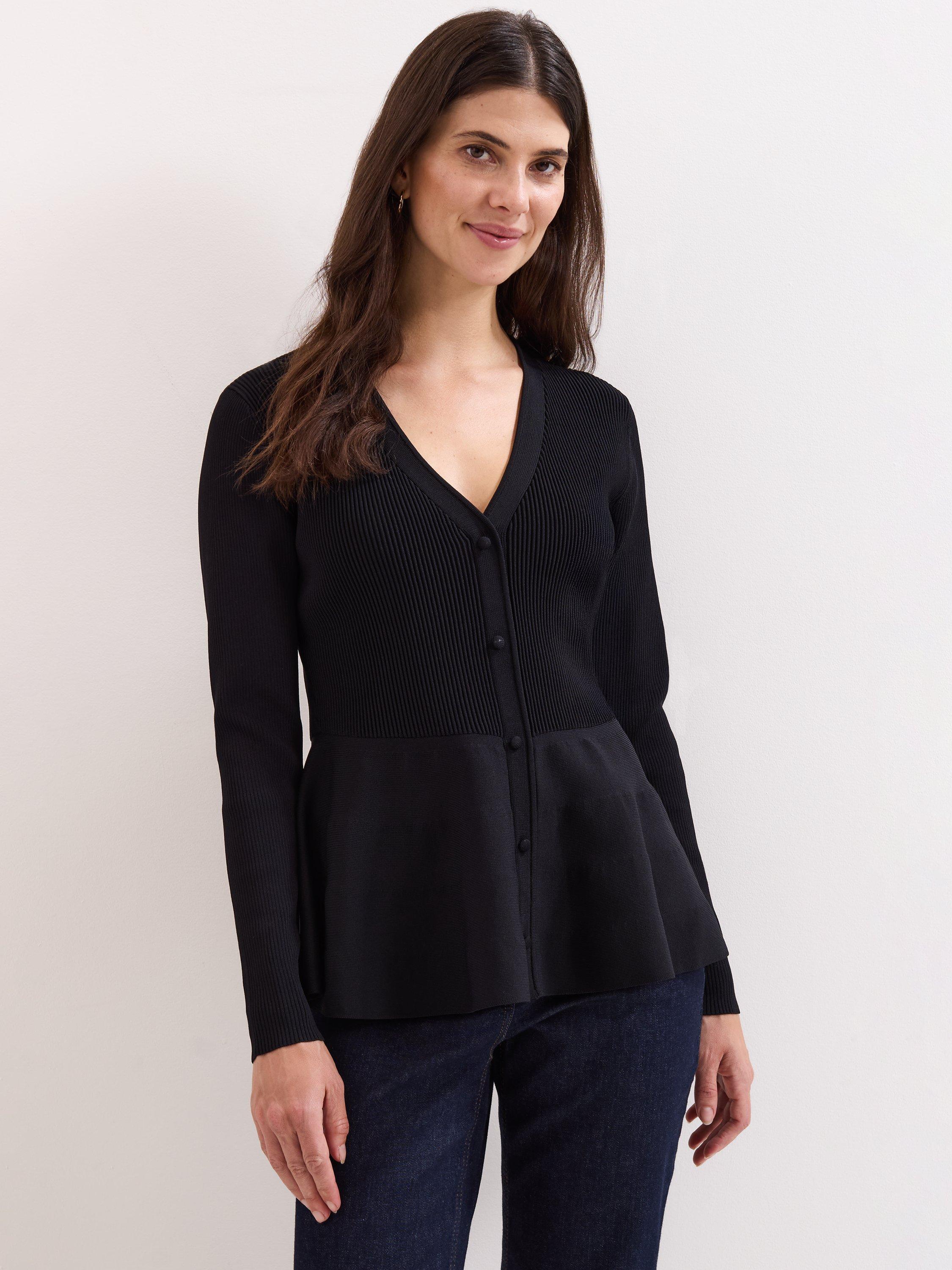 Product image 1 of 6, which shows Phase Eight Roma Peplum Hem Cardigan, Black, XS