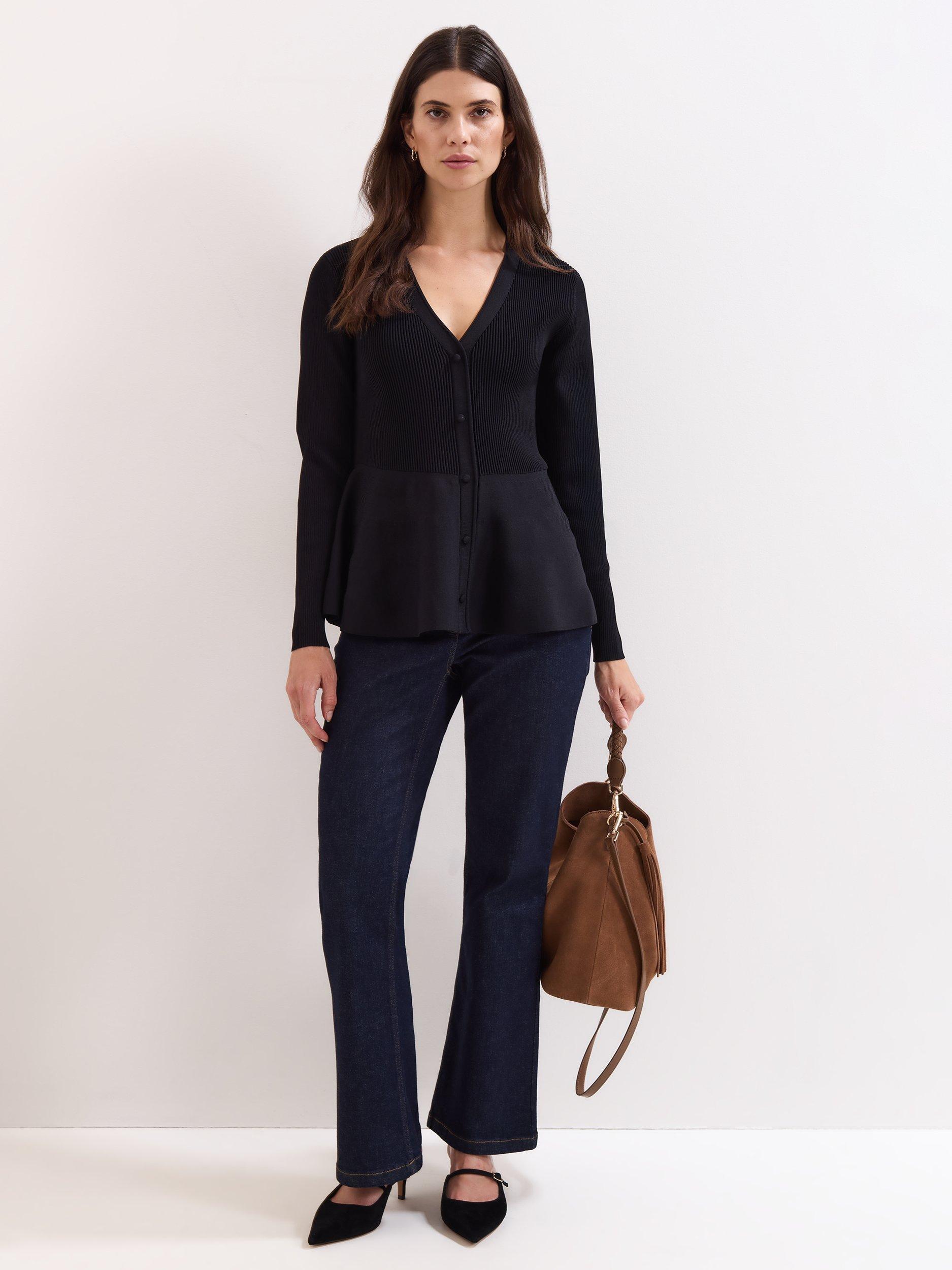 Product image 3 of 6, which shows Phase Eight Roma Peplum Hem Cardigan, Black, XS