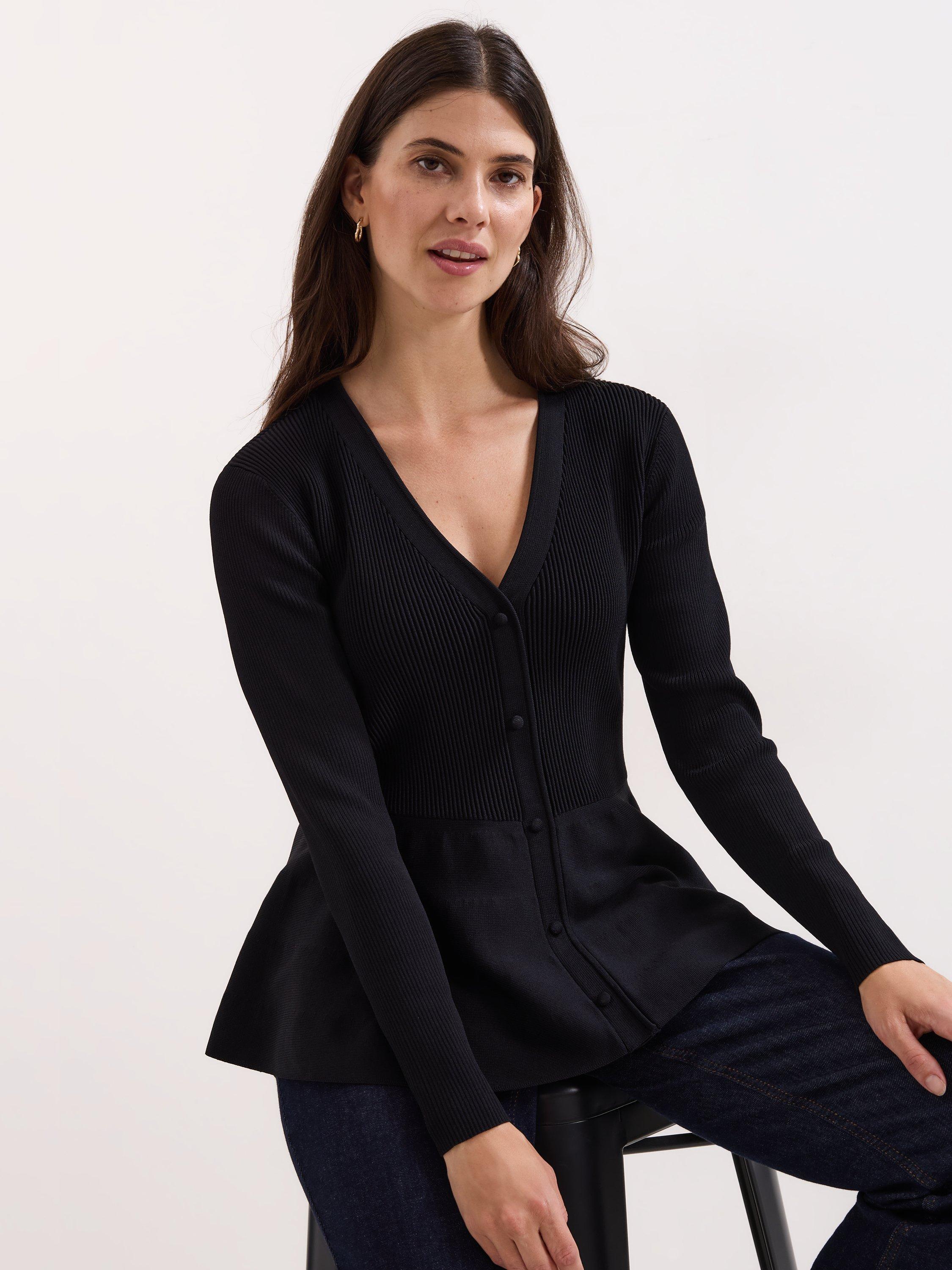 Product image 6 of 6, which shows Phase Eight Roma Peplum Hem Cardigan, Black, XS