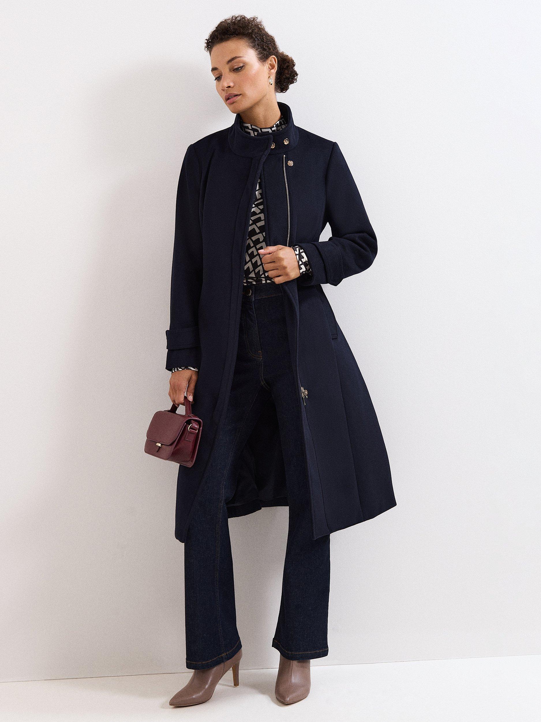 Product image 3 of 9, which shows Phase Eight Dakota Wool Blend Coat, Navy, 6