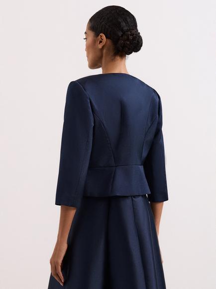 Phase Eight Judy Collarless Satin Jacket, Navy - view 2, Navy
