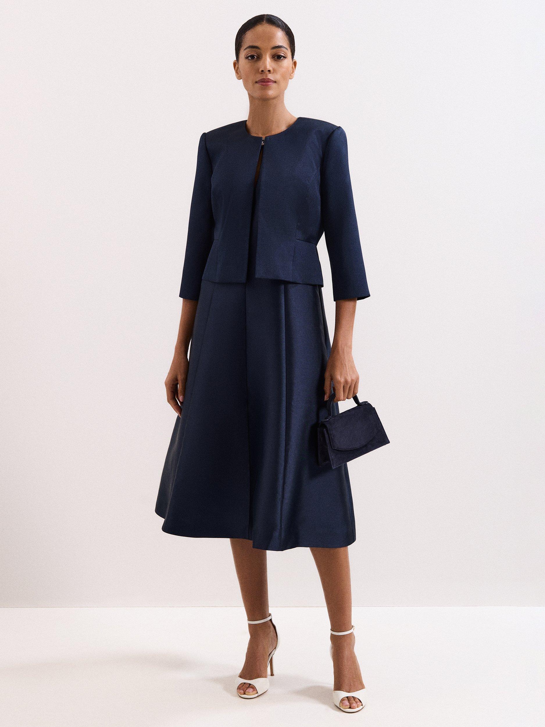 Product image 3 of 8, which shows Phase Eight Judy Collarless Satin Jacket, Navy, 6