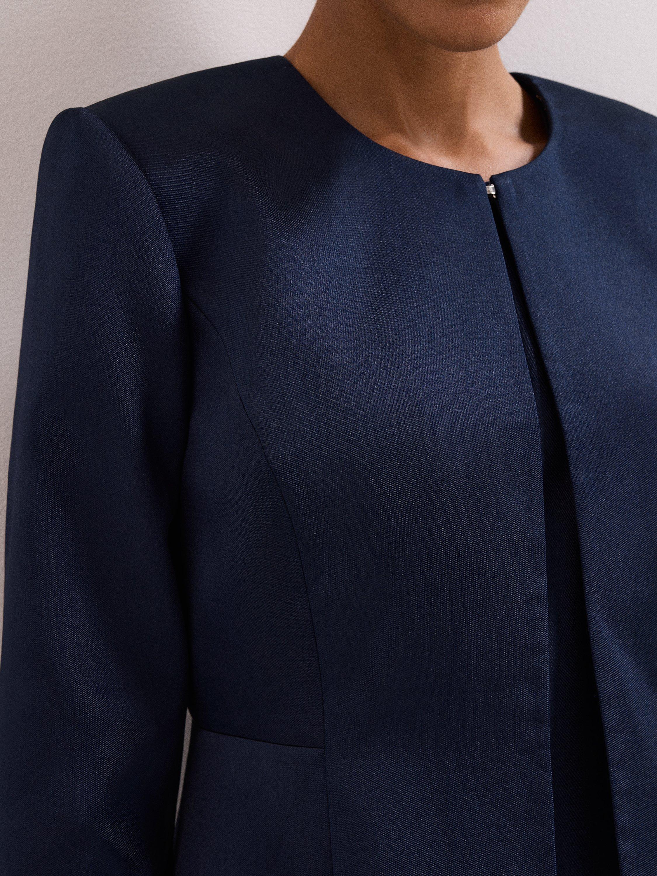 Product image 4 of 8, which shows Phase Eight Judy Collarless Satin Jacket, Navy, 6