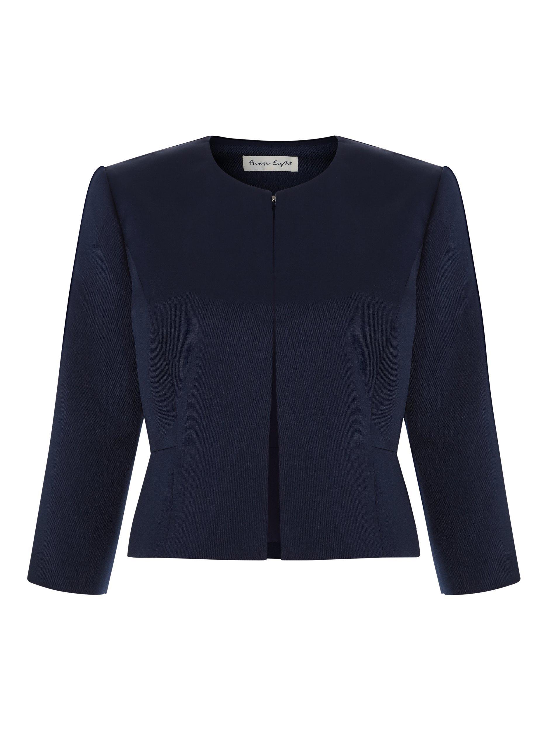 Product image 5 of 8, which shows Phase Eight Judy Collarless Satin Jacket, Navy, 6