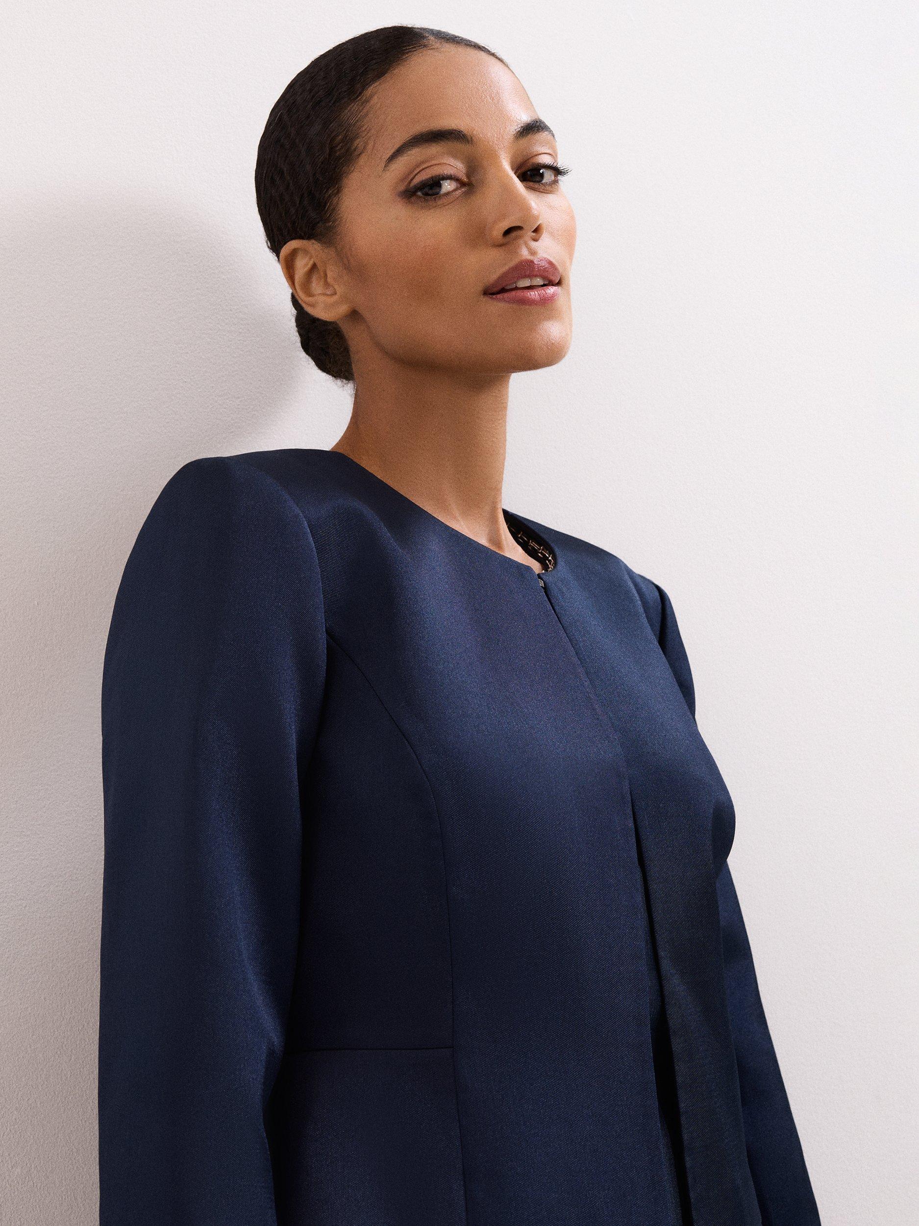 Product image 7 of 8, which shows Phase Eight Judy Collarless Satin Jacket, Navy, 6