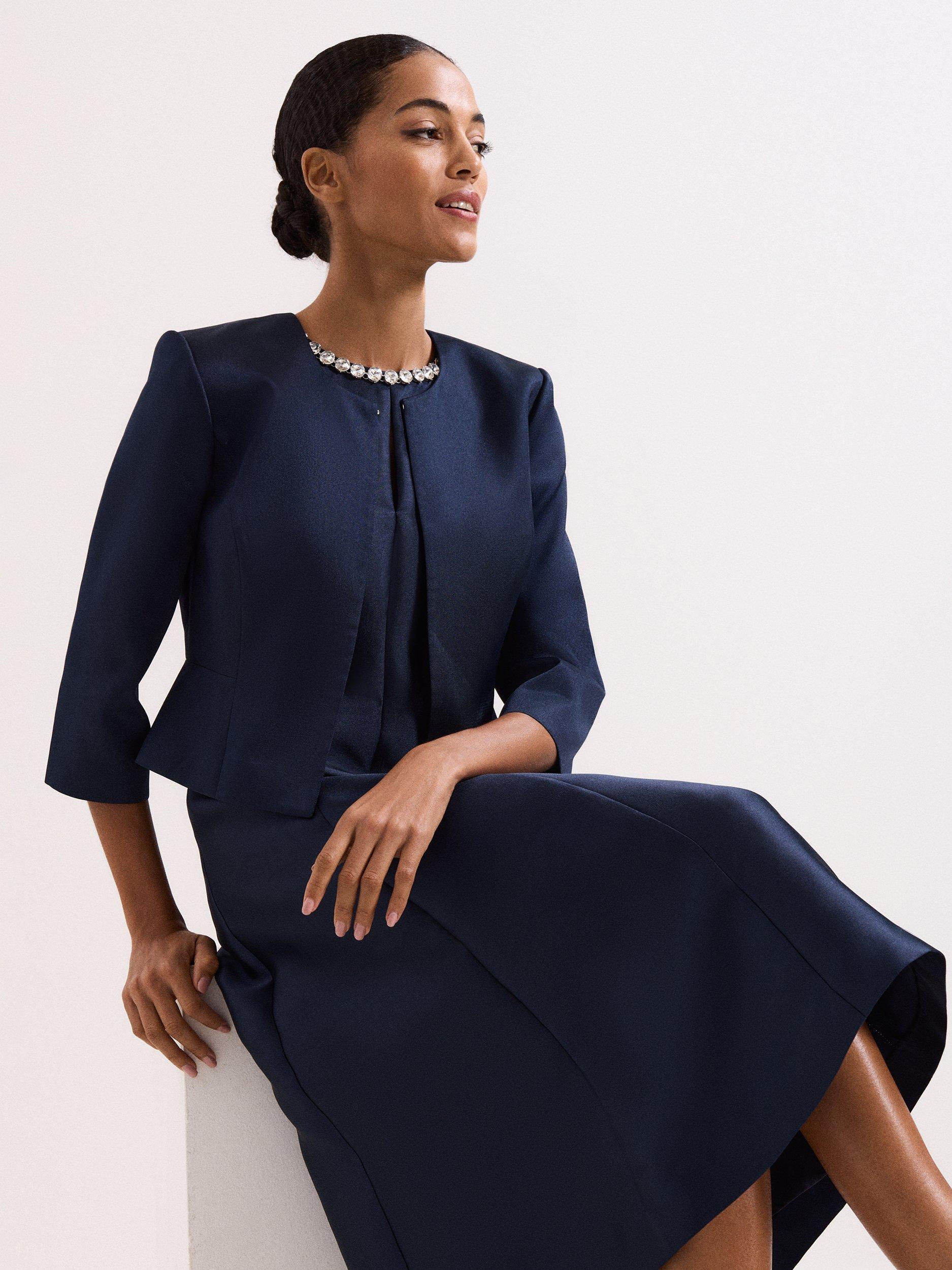 Product image 8 of 8, which shows Phase Eight Judy Collarless Satin Jacket, Navy, 6