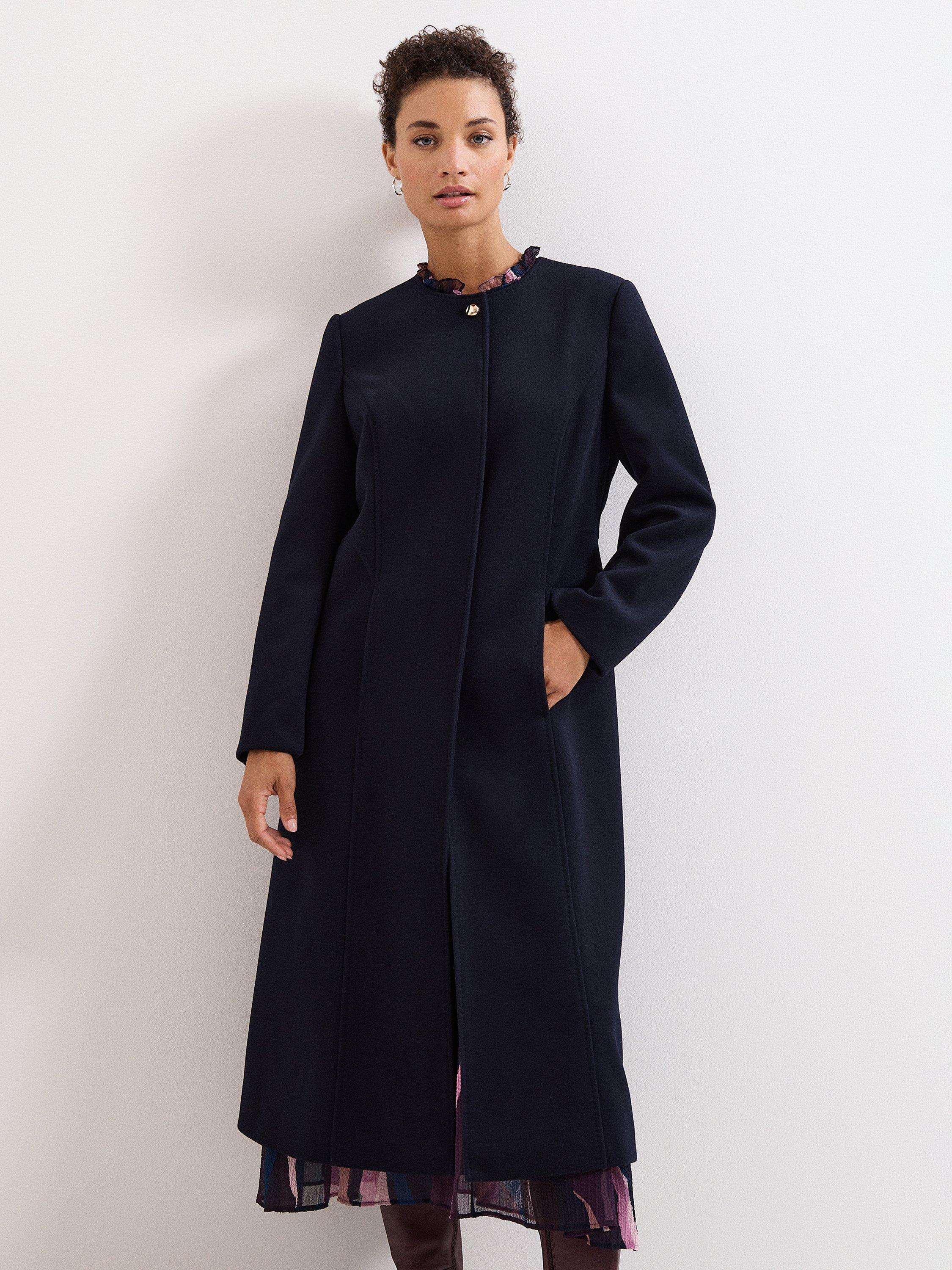 Product image 1 of 8, which shows Phase Eight Loretta Wool Blend Coat, Navy, 6