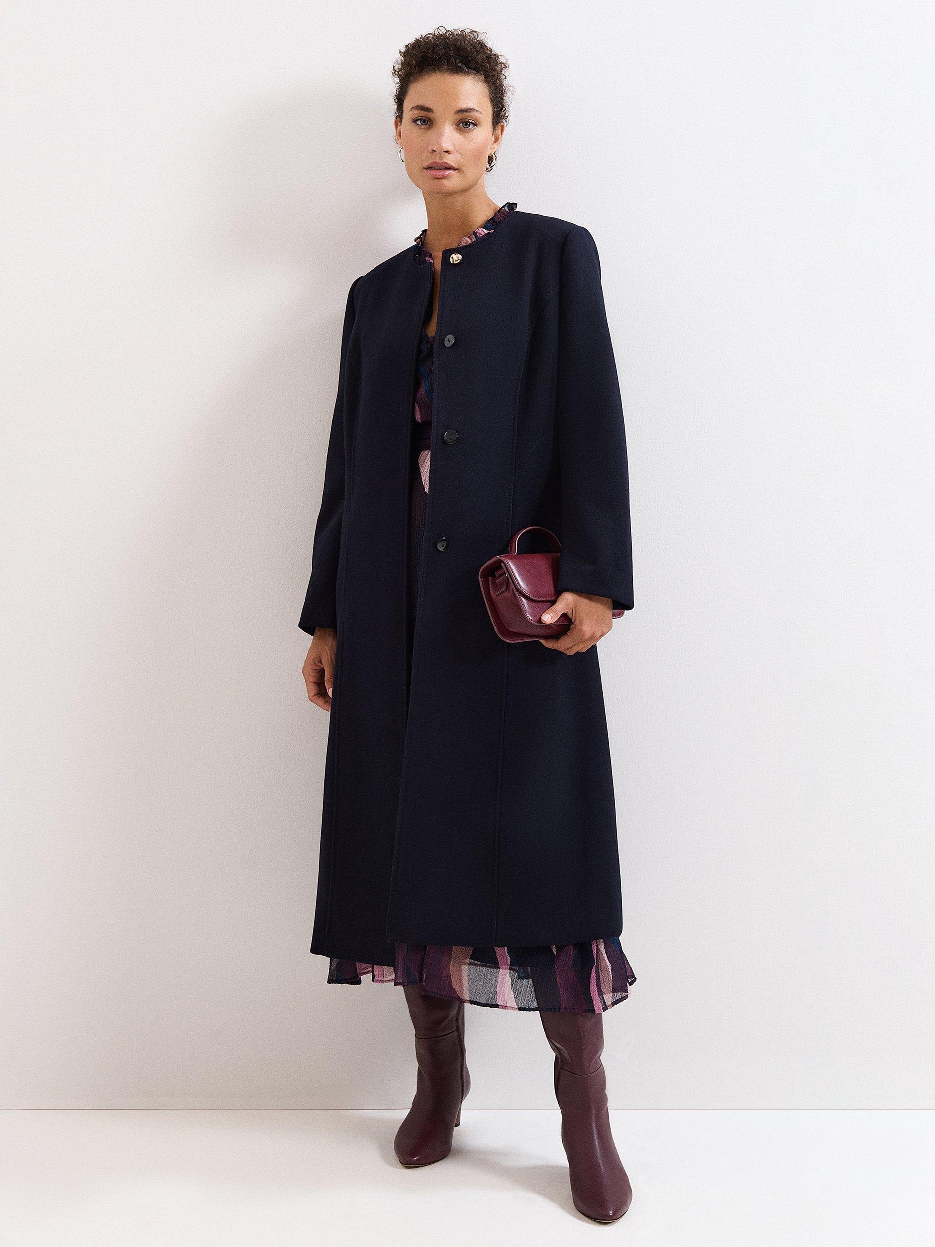 Product image 3 of 8, which shows Phase Eight Loretta Wool Blend Coat, Navy, 6