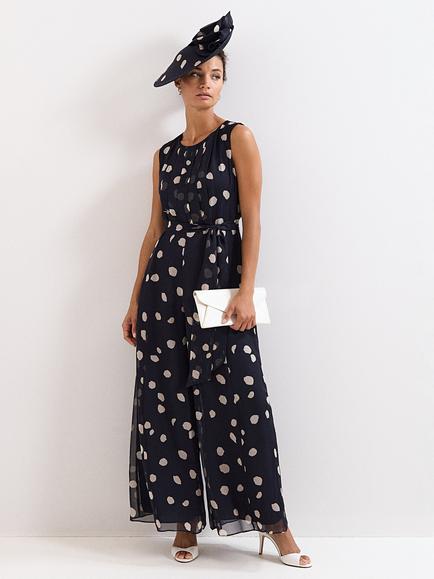 Phase Eight Maxine Spot Jumpsuit, Navy/Ivory