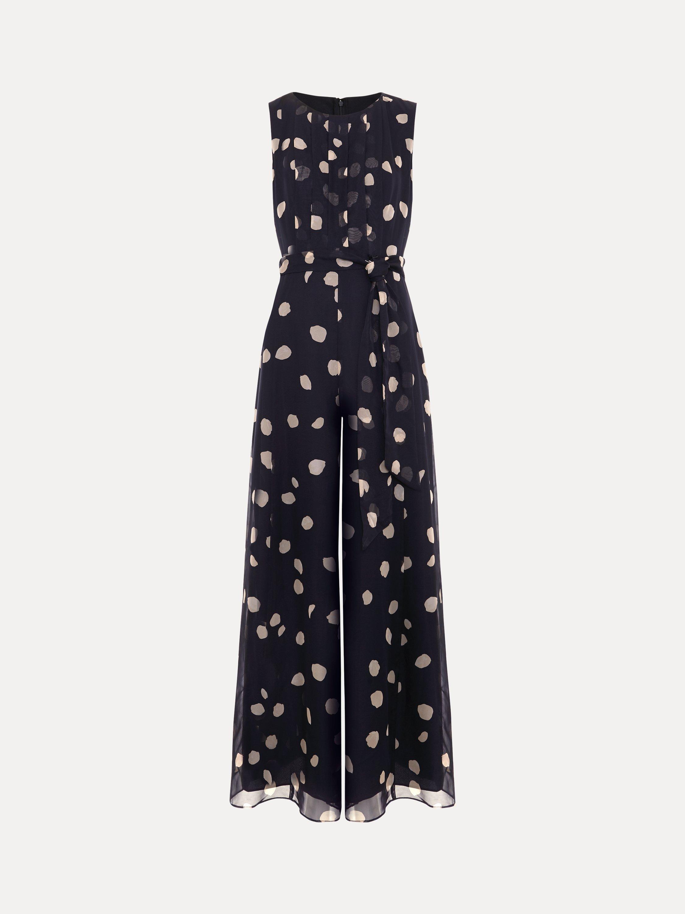 Product image 5 of 8, which shows Phase Eight Maxine Spot Jumpsuit, Navy/Ivory, 6