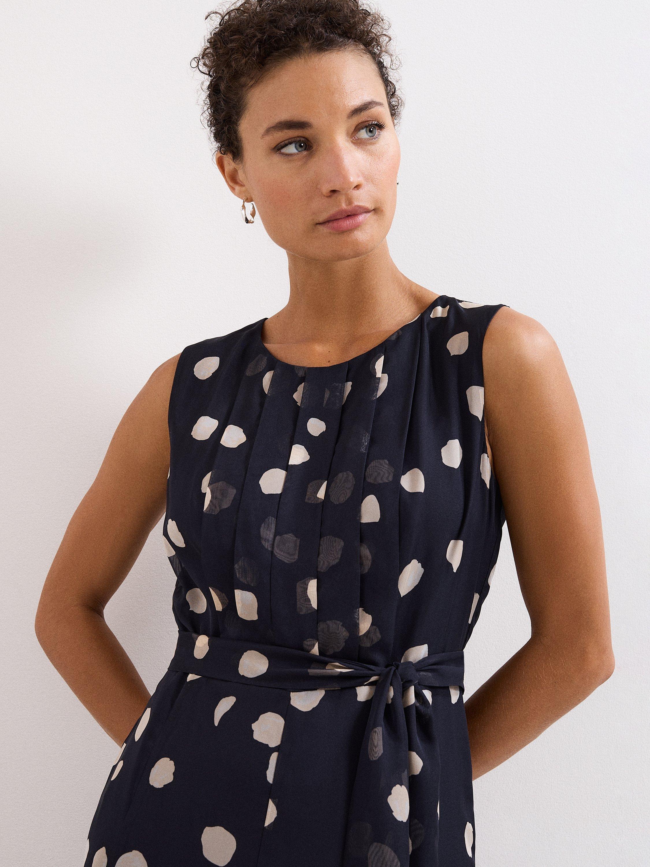 Product image 7 of 8, which shows Phase Eight Maxine Spot Jumpsuit, Navy/Ivory, 6