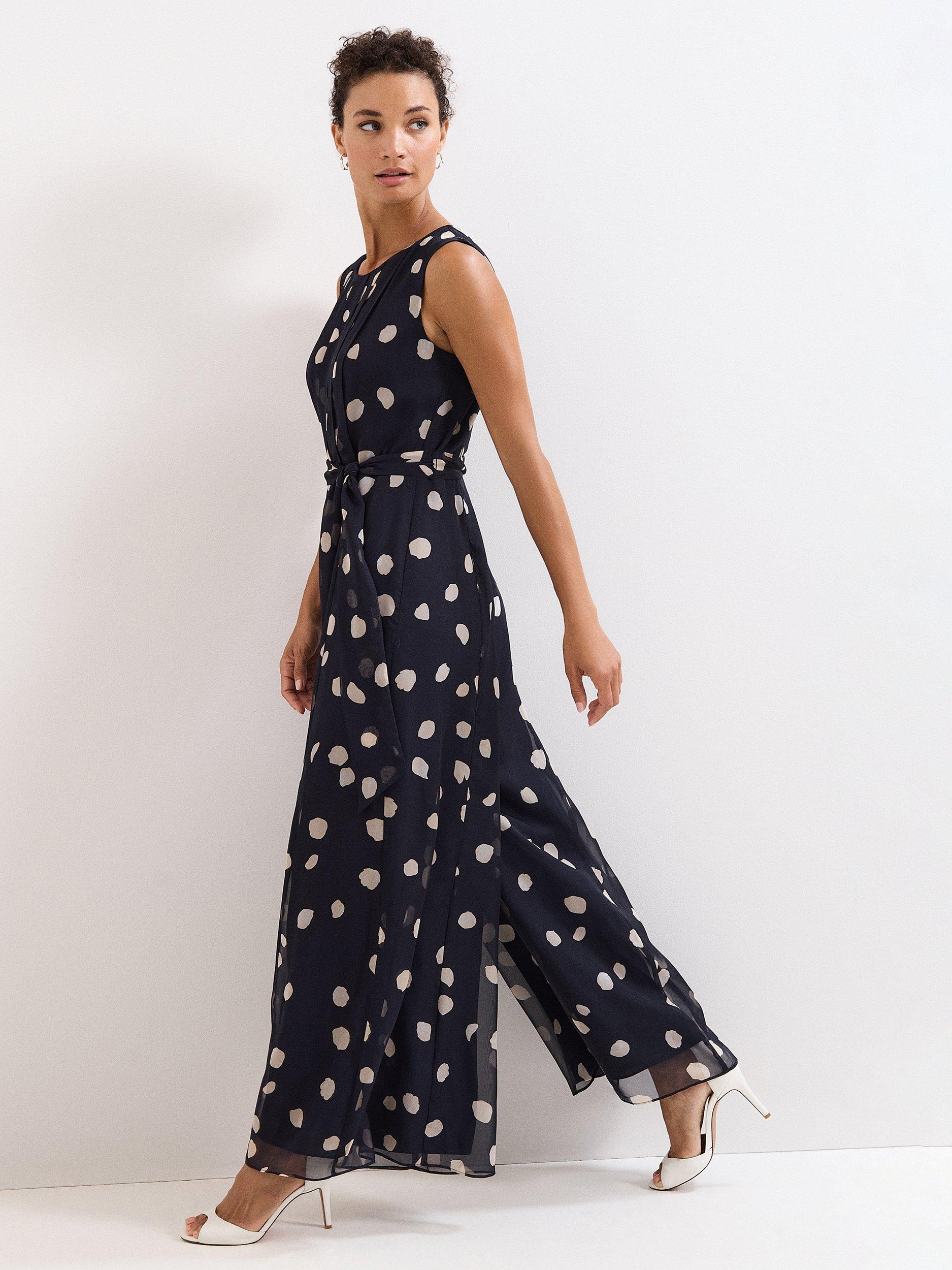 Product image 8 of 8, which shows Phase Eight Maxine Spot Jumpsuit, Navy/Ivory, 6