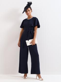 Phase Eight Orwen Embellished Neck Jumpsuit, Navy, Navy