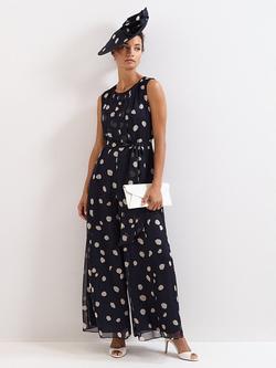 Phase Eight Petite Maxine Spot Jumpsuit, Navy/Ivory