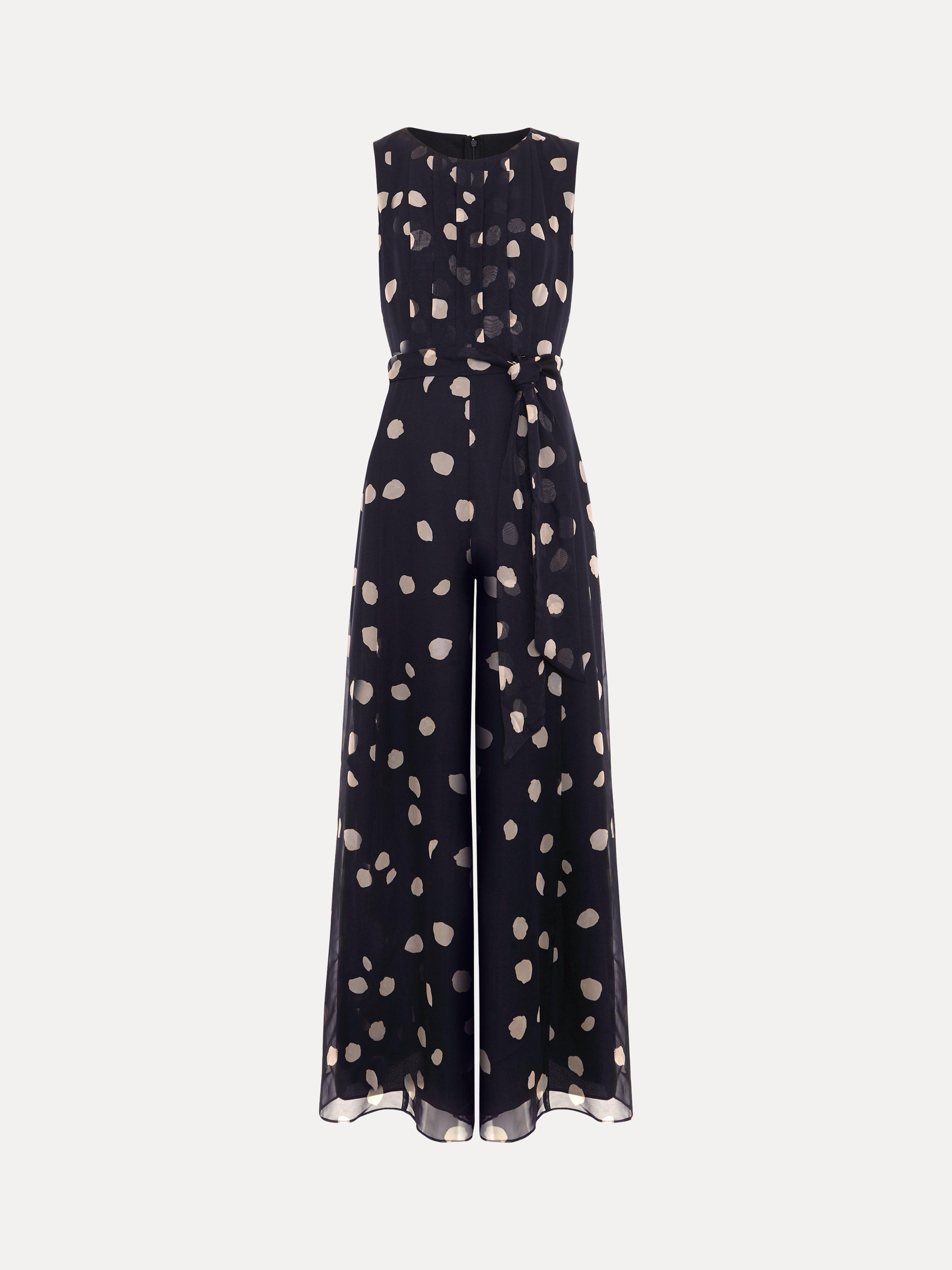 Product image 5 of 8, which shows Phase Eight Petite Maxine Spot Jumpsuit, Navy/Ivory, 6