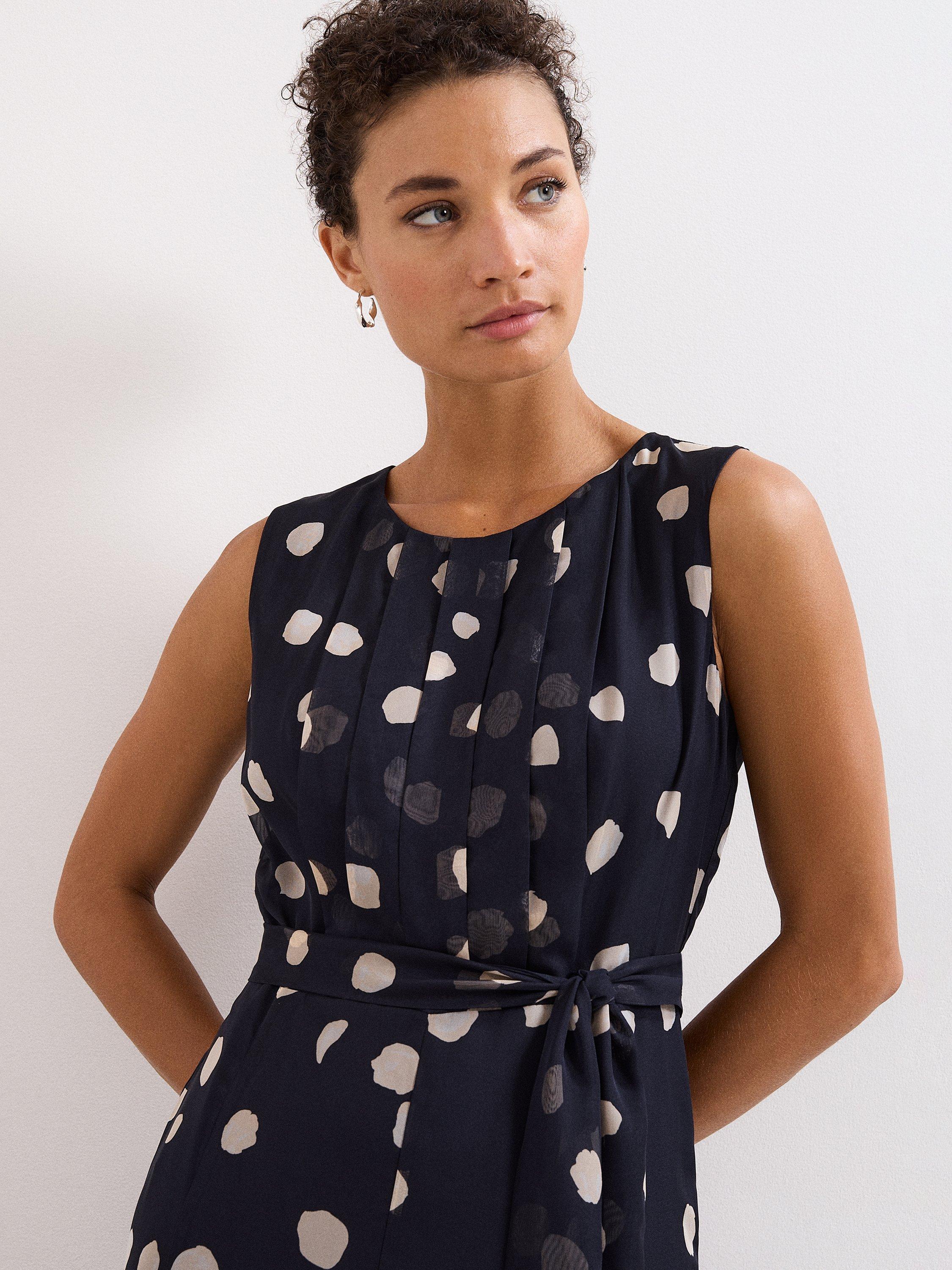 Product image 7 of 8, which shows Phase Eight Petite Maxine Spot Jumpsuit, Navy/Ivory, 6