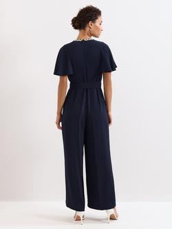 Phase Eight Petite Orwen Embellished Neck Jumpsuit, Navy - view 2, Navy