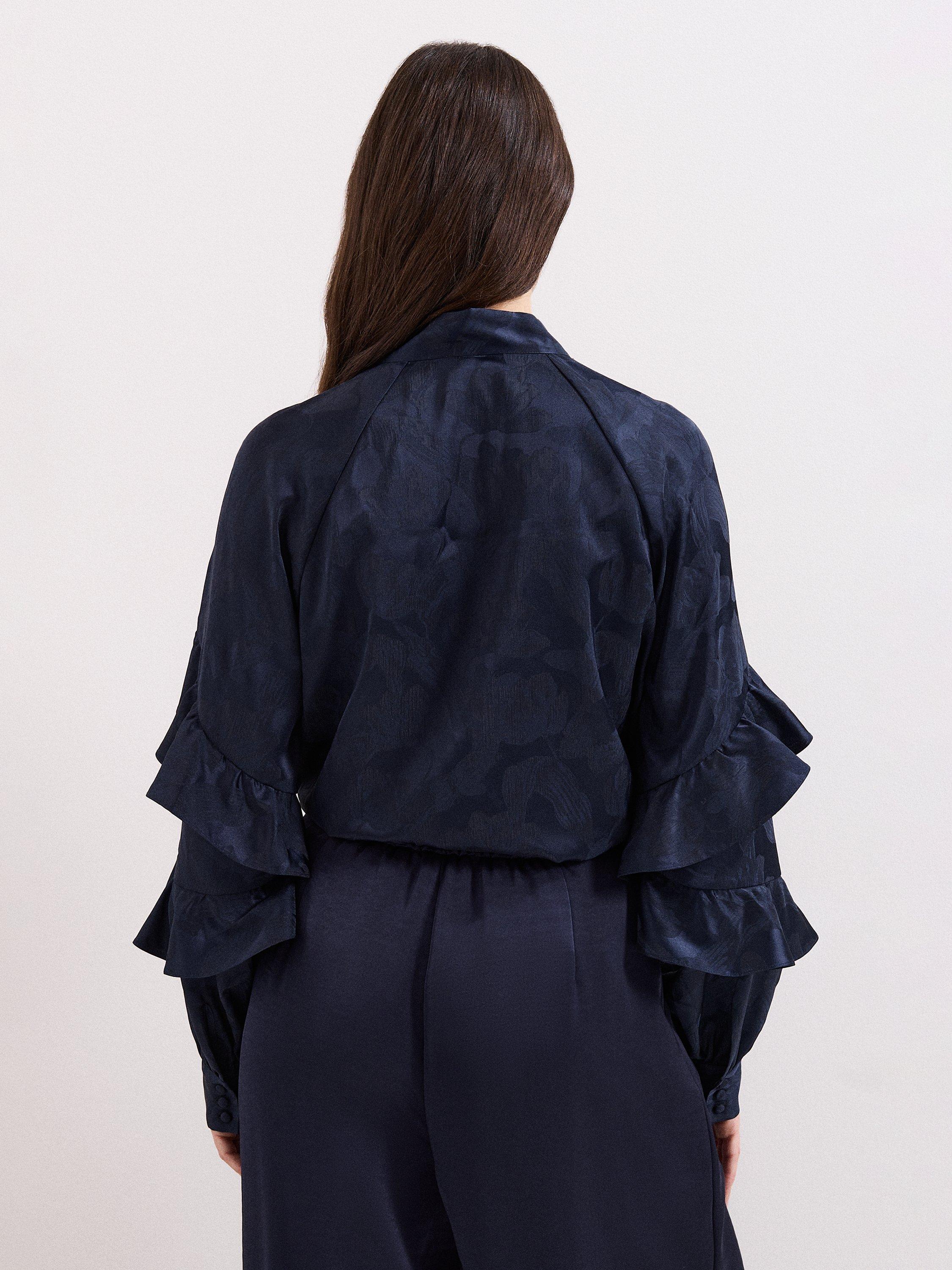 Product image 2 of 9, which shows Phase Eight Liberty Ruffle Blouse, Navy, 8