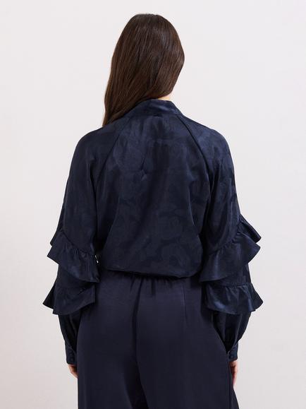 Phase Eight Liberty Ruffle Blouse, Navy - view 2, Navy