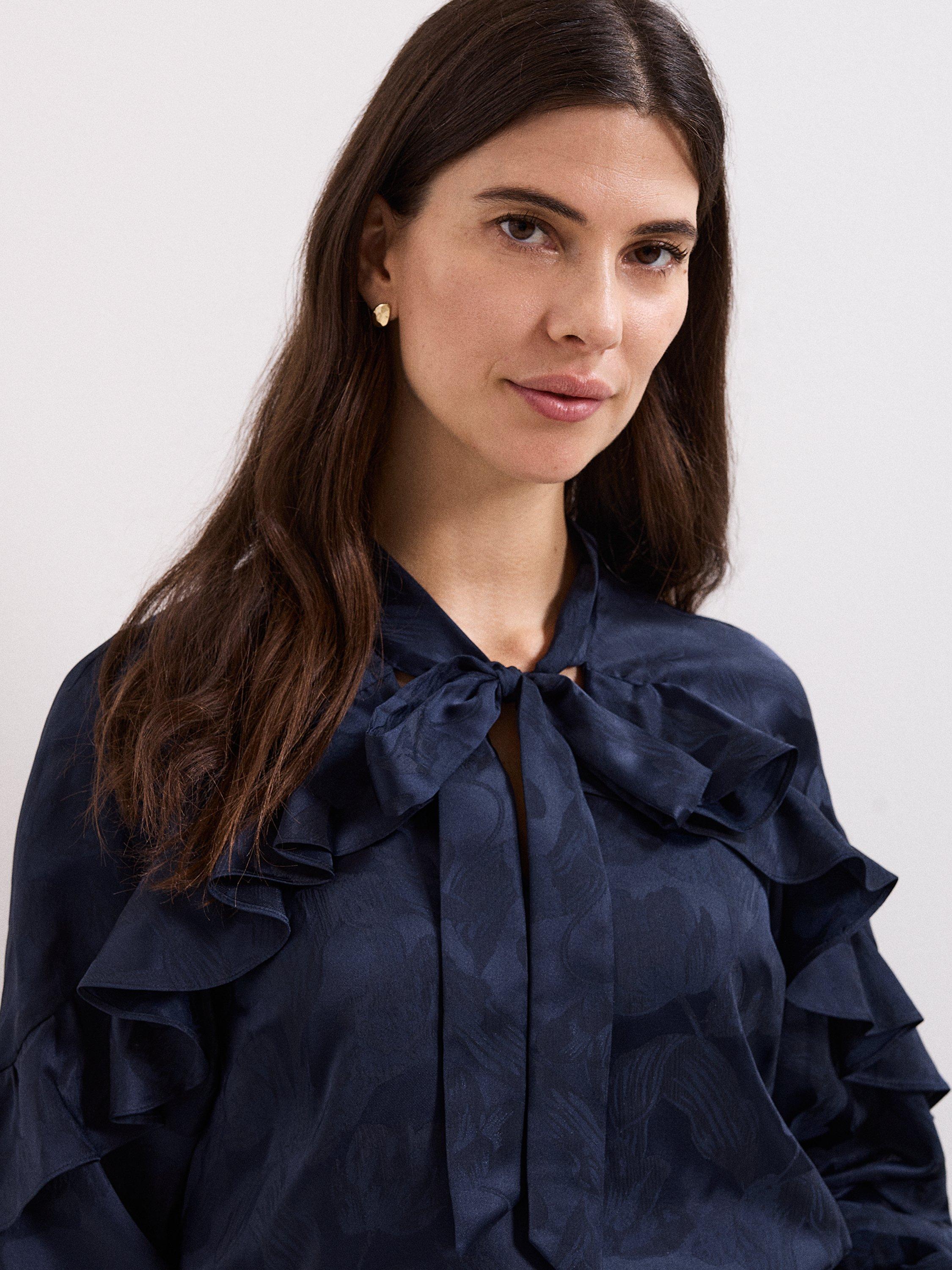 Product image 4 of 9, which shows Phase Eight Liberty Ruffle Blouse, Navy, 8