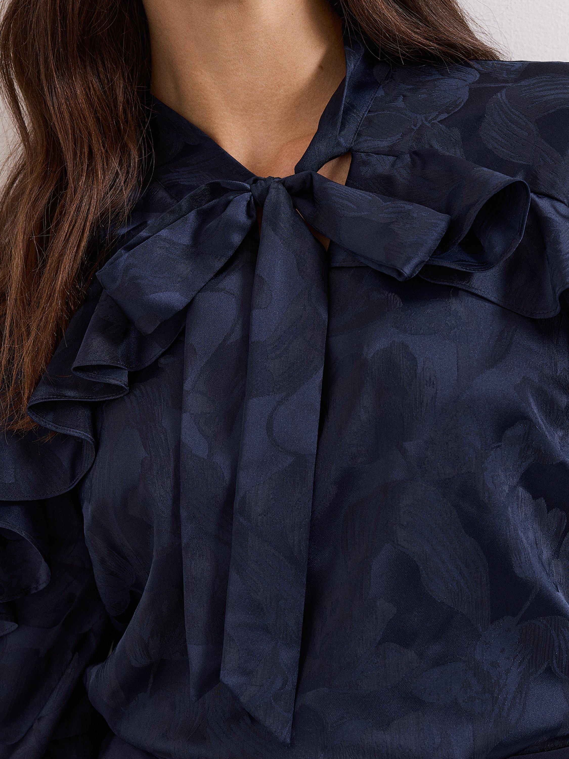 Product image 7 of 9, which shows Phase Eight Liberty Ruffle Blouse, Navy, 8