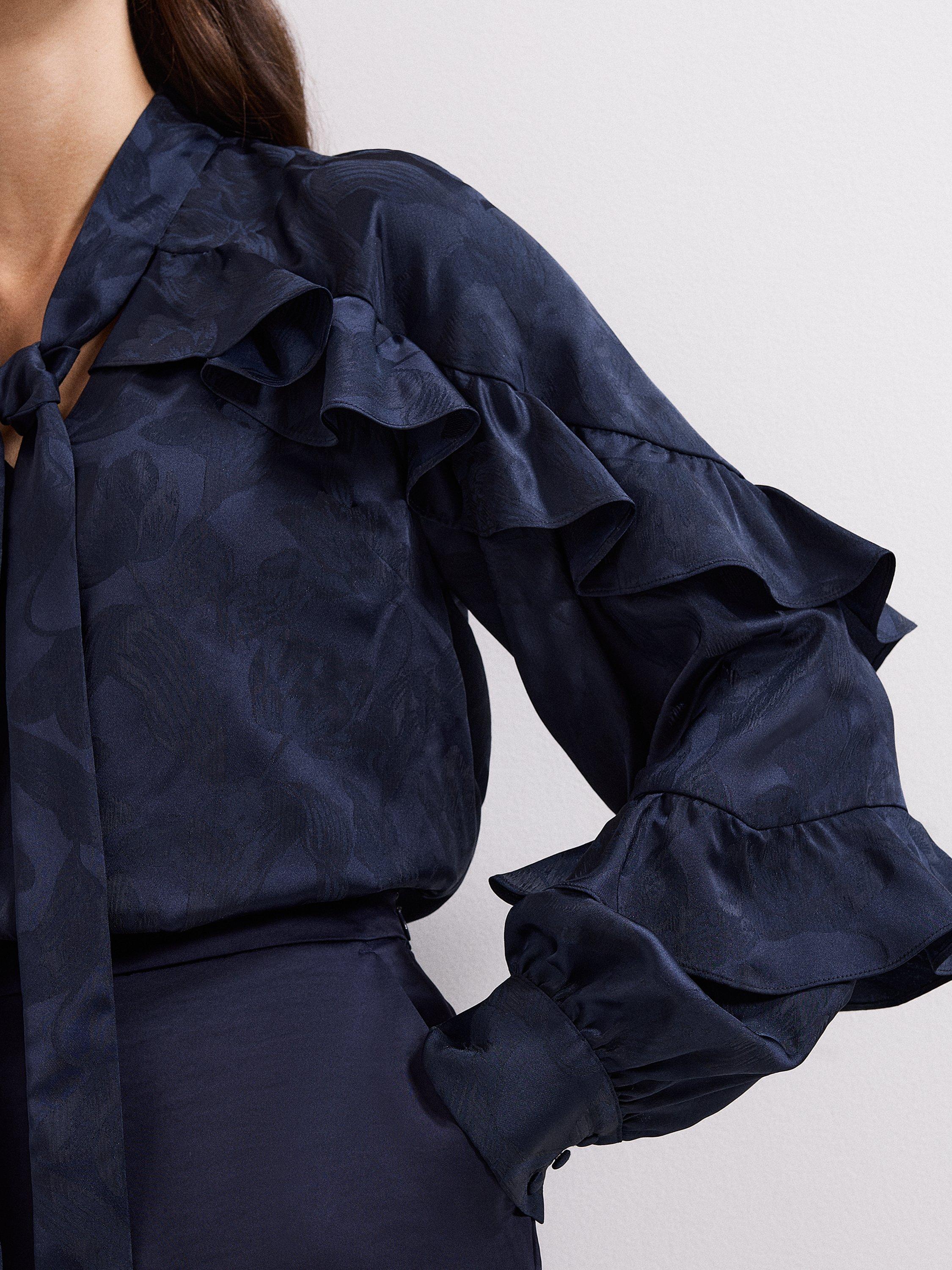 Product image 8 of 9, which shows Phase Eight Liberty Ruffle Blouse, Navy, 8