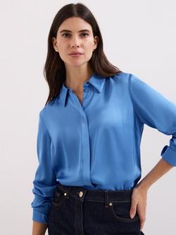 Phase Eight Novie Satin Shirt containing LENZING™ ECOVERO™ Viscose, Blue, Blue