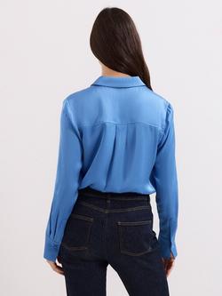 Phase Eight Novie Satin Shirt containing LENZING™ ECOVERO™ Viscose, Blue - view 2, Blue