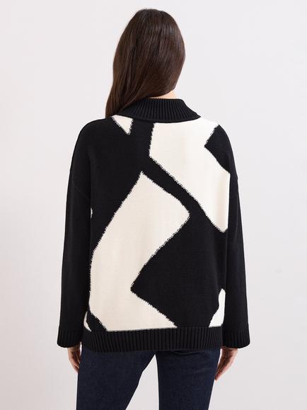 Phase Eight Larna Geometric Jumper, Black/Ivory - view 2, Black/Ivory