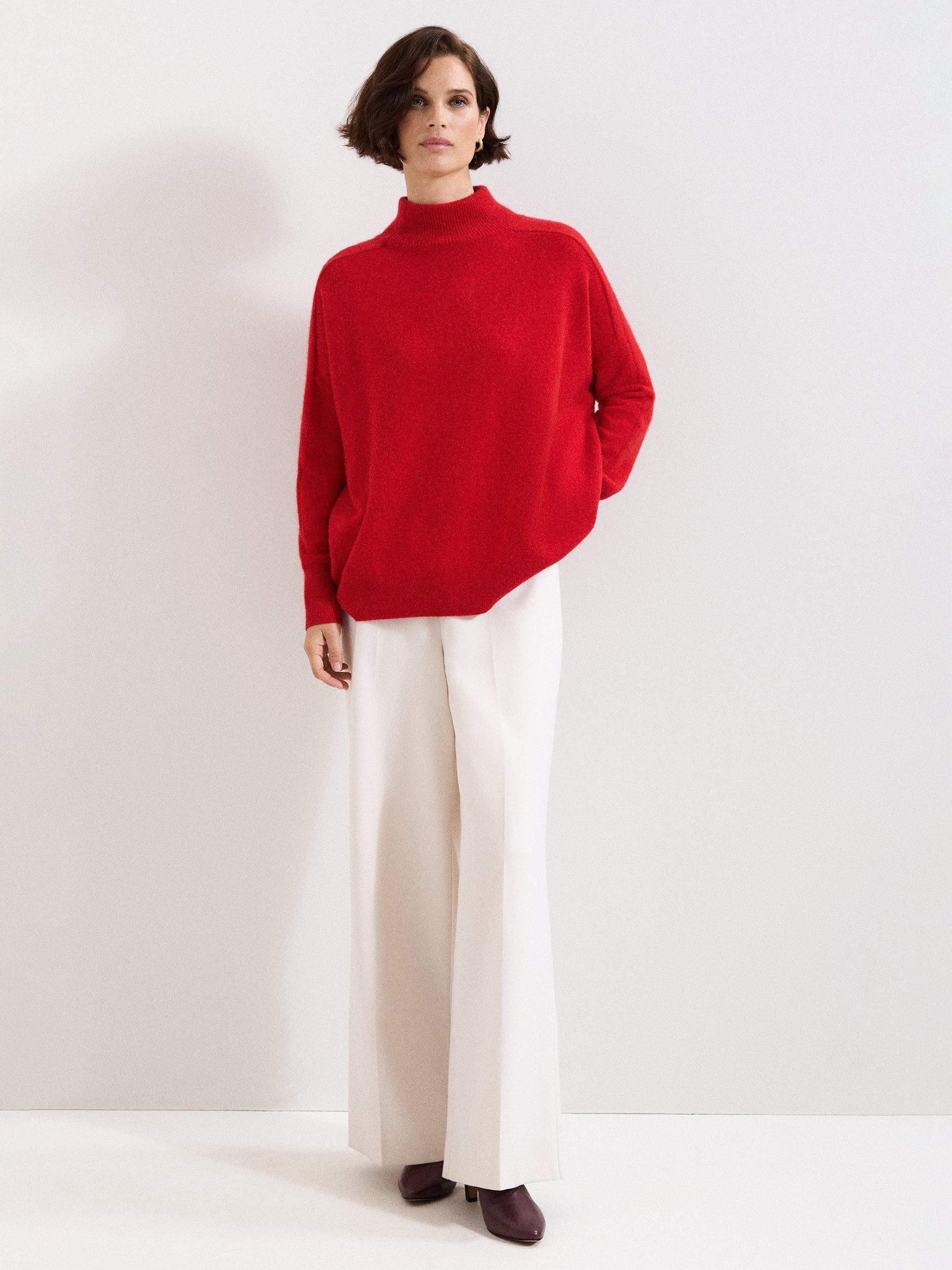 Product image 3 of 9, which shows Phase Eight Louanna Cashmere Funnel Neck Jumper, Red, S