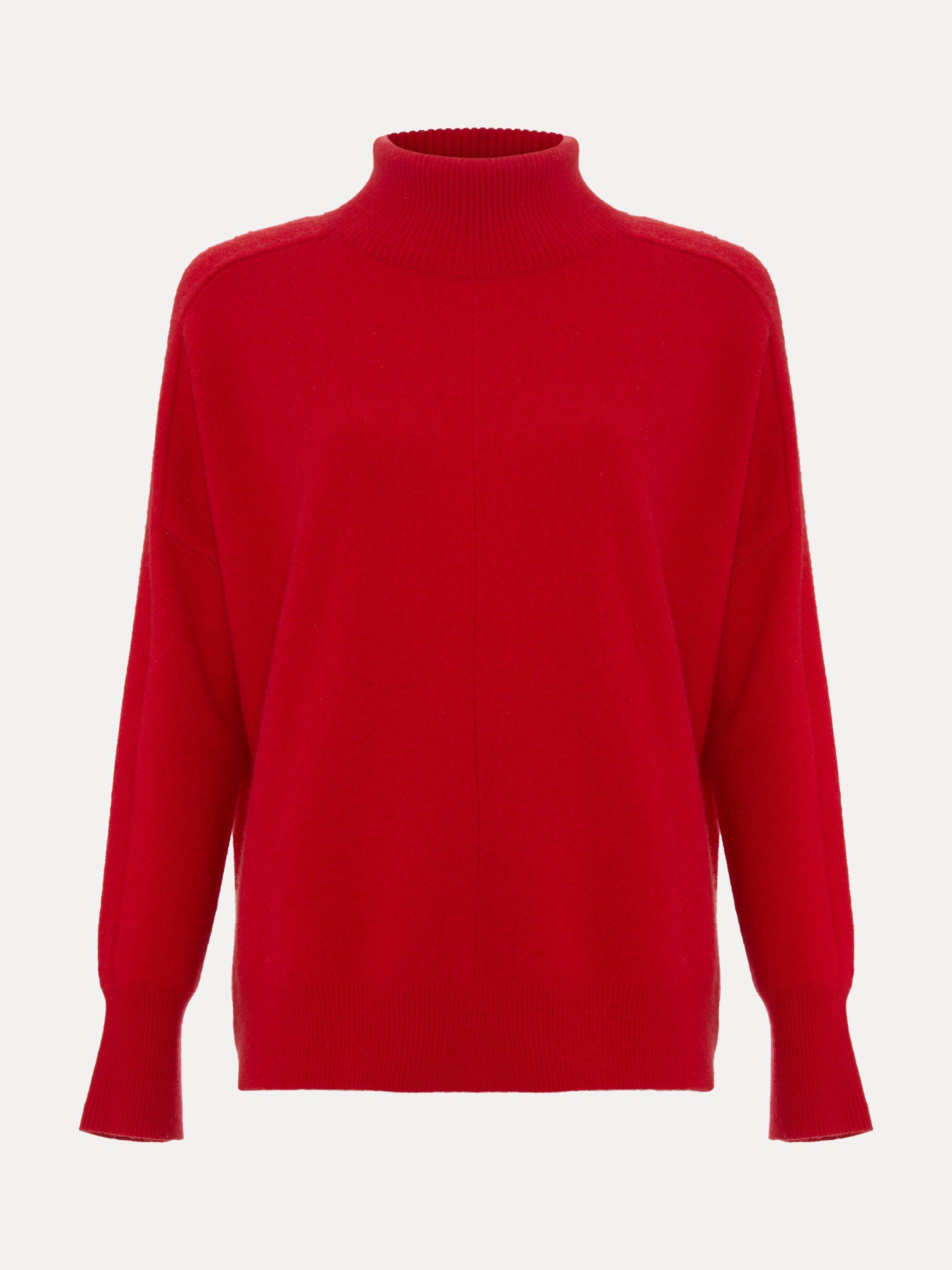 Product image 5 of 9, which shows Phase Eight Louanna Cashmere Funnel Neck Jumper, Red, S
