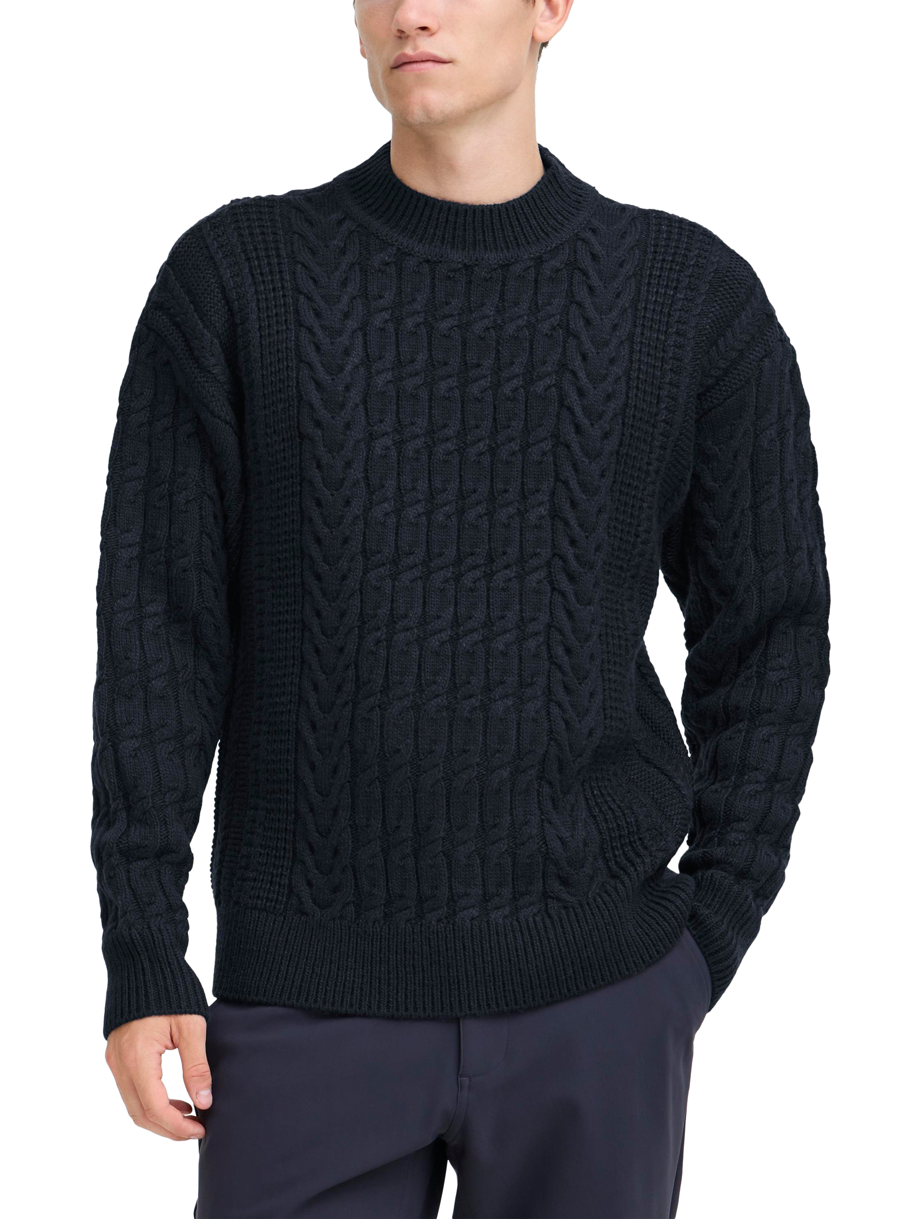 Product image 1 of 7, which shows Casual Friday Millow High Neck Cable Knit Jumper, Dark Navy, L