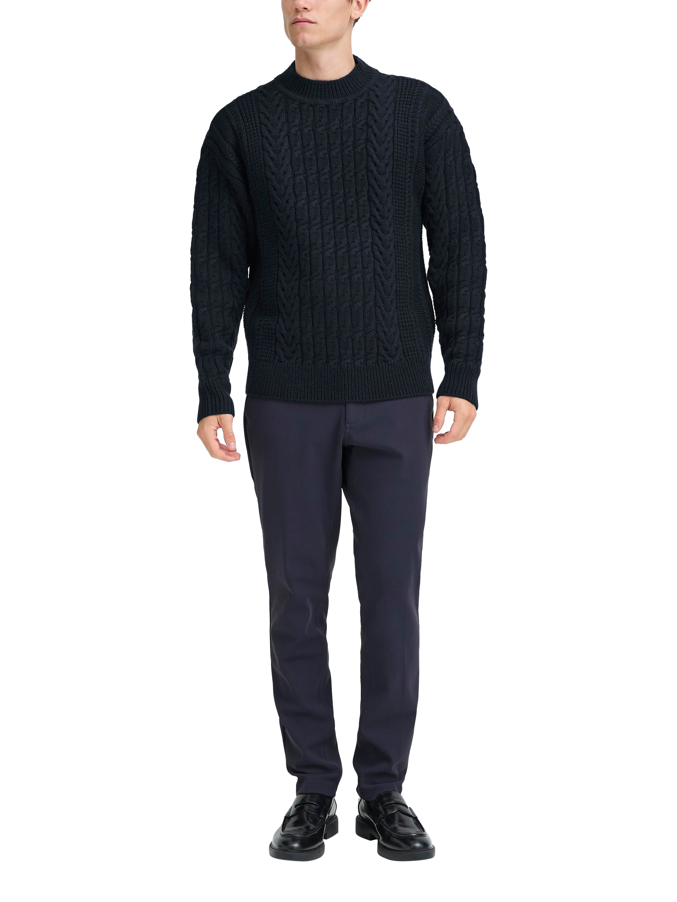 Product image 3 of 7, which shows Casual Friday Millow High Neck Cable Knit Jumper, Dark Navy, L