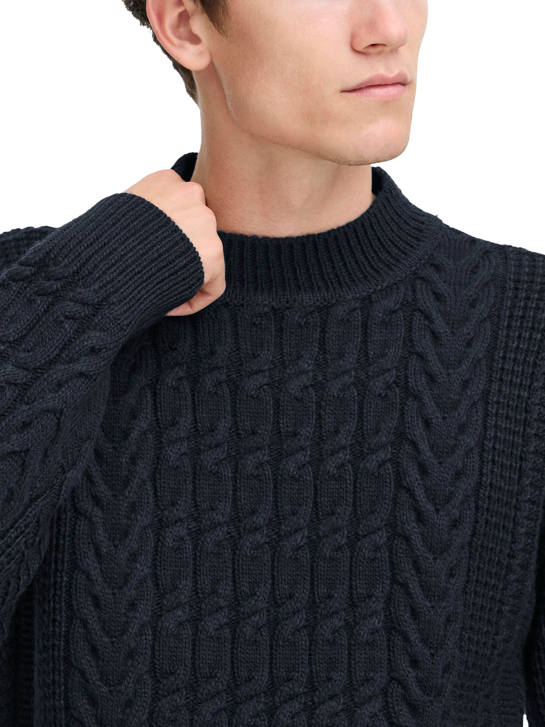 Product image 4 of 7, which shows Casual Friday Millow High Neck Cable Knit Jumper, Dark Navy, L