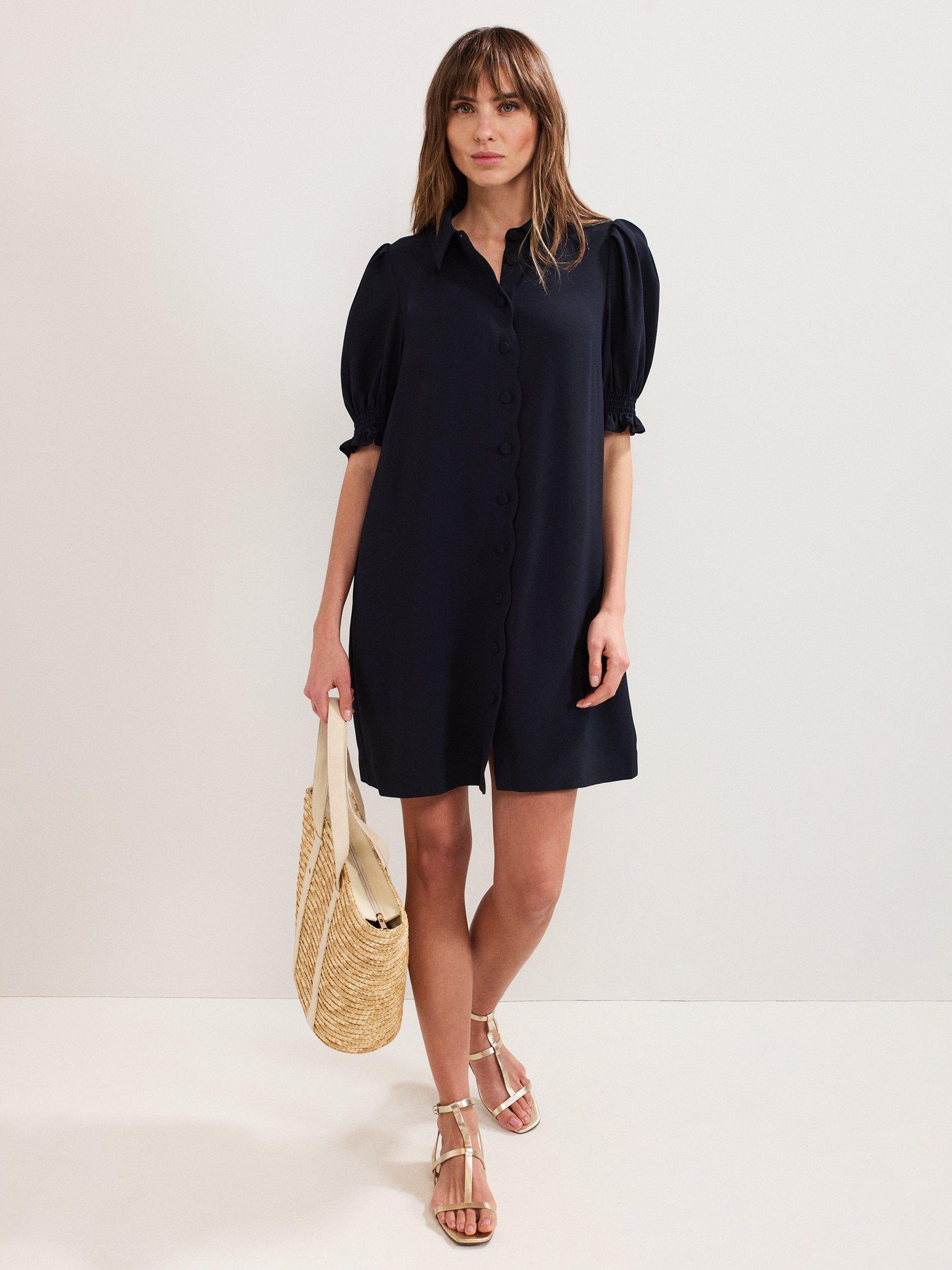 Product image 1 of 8, which shows Phase Eight Candice Scallop Dress, Navy, 6