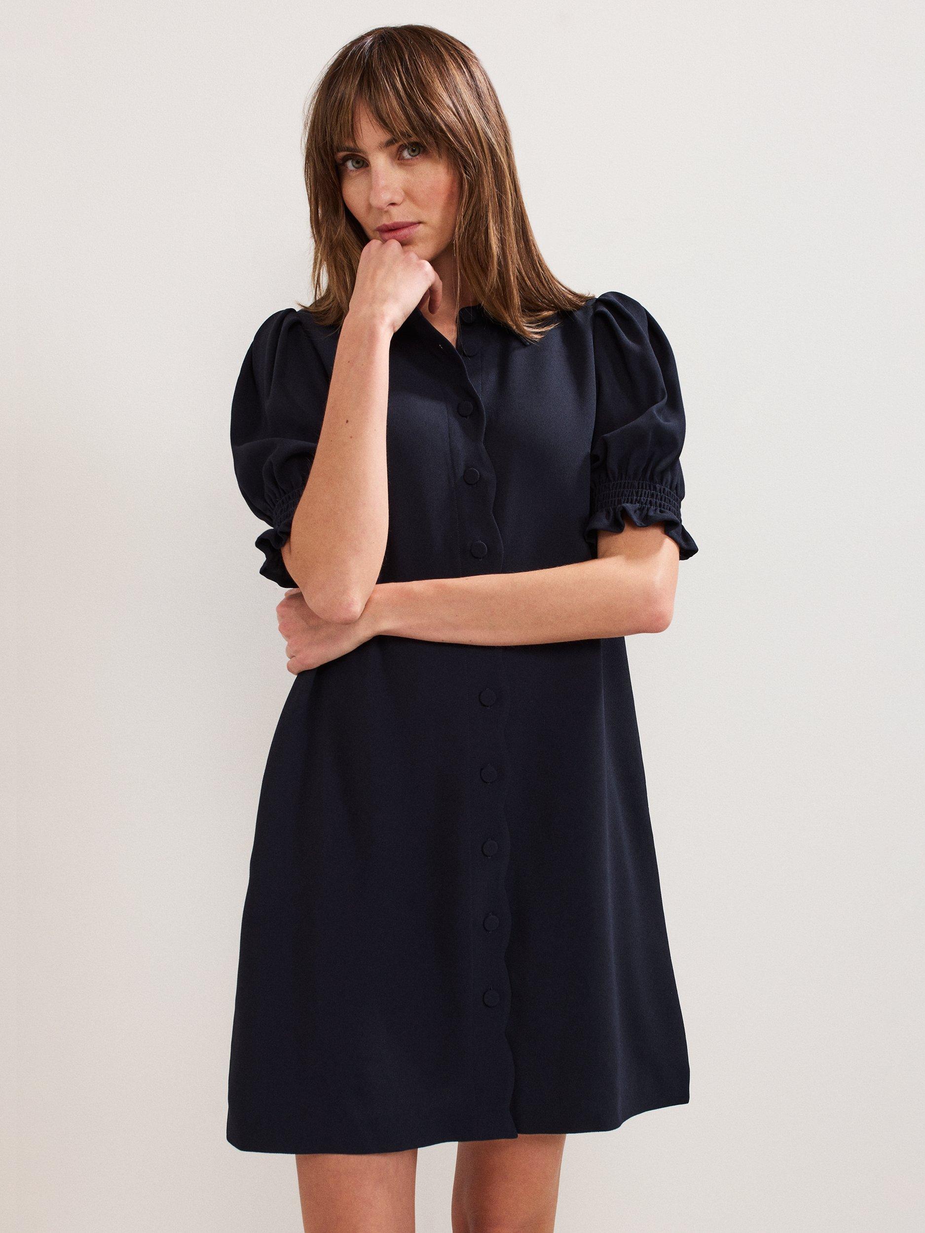 Product image 3 of 8, which shows Phase Eight Candice Scallop Dress, Navy, 6