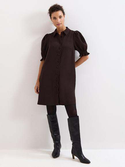 Phase Eight Candice Scallop Detail Shirt Dress, Brown, Brown