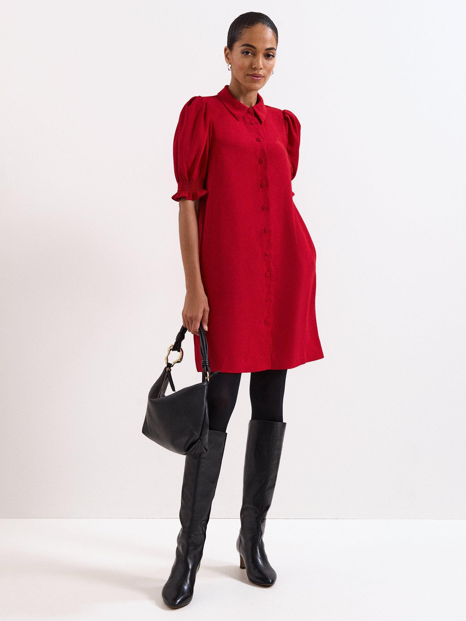 Product image 1 of 8, which shows Phase Eight Candice Scallop Dress, Red, 6