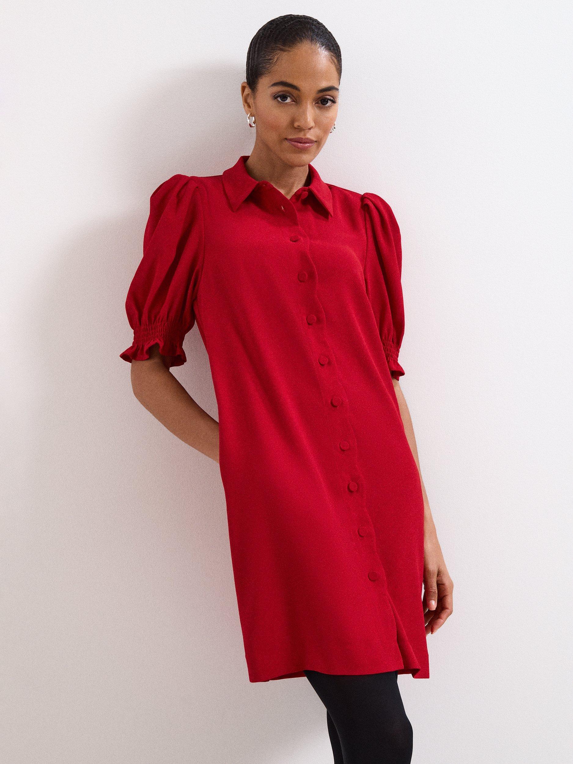 Product image 3 of 8, which shows Phase Eight Candice Scallop Dress, Red, 6