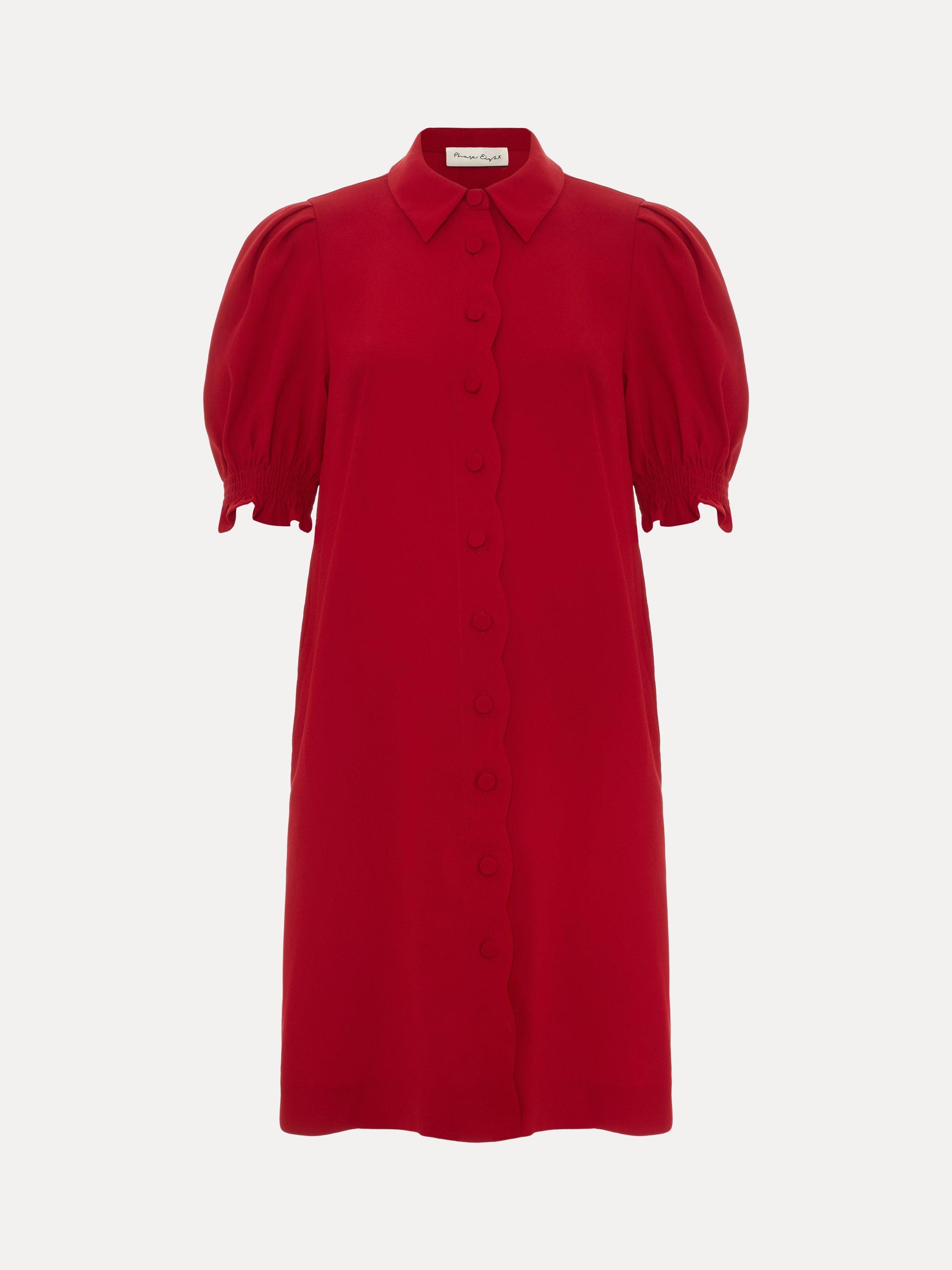 Product image 5 of 8, which shows Phase Eight Candice Scallop Dress, Red, 6