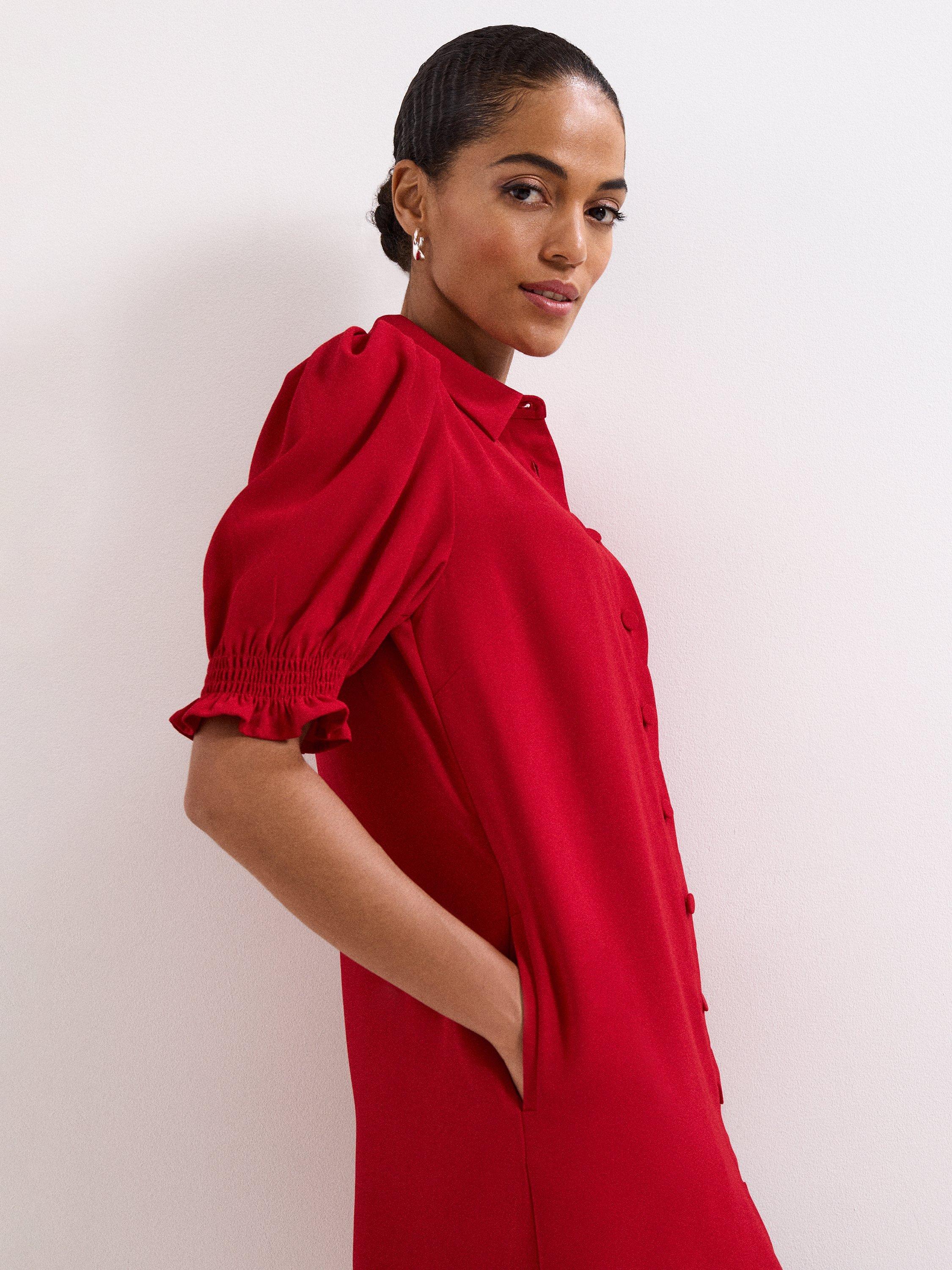 Product image 7 of 8, which shows Phase Eight Candice Scallop Dress, Red, 6