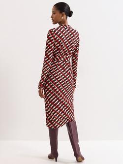Phase Eight Check Long Sleeve Midi Dress - view 2, Multi