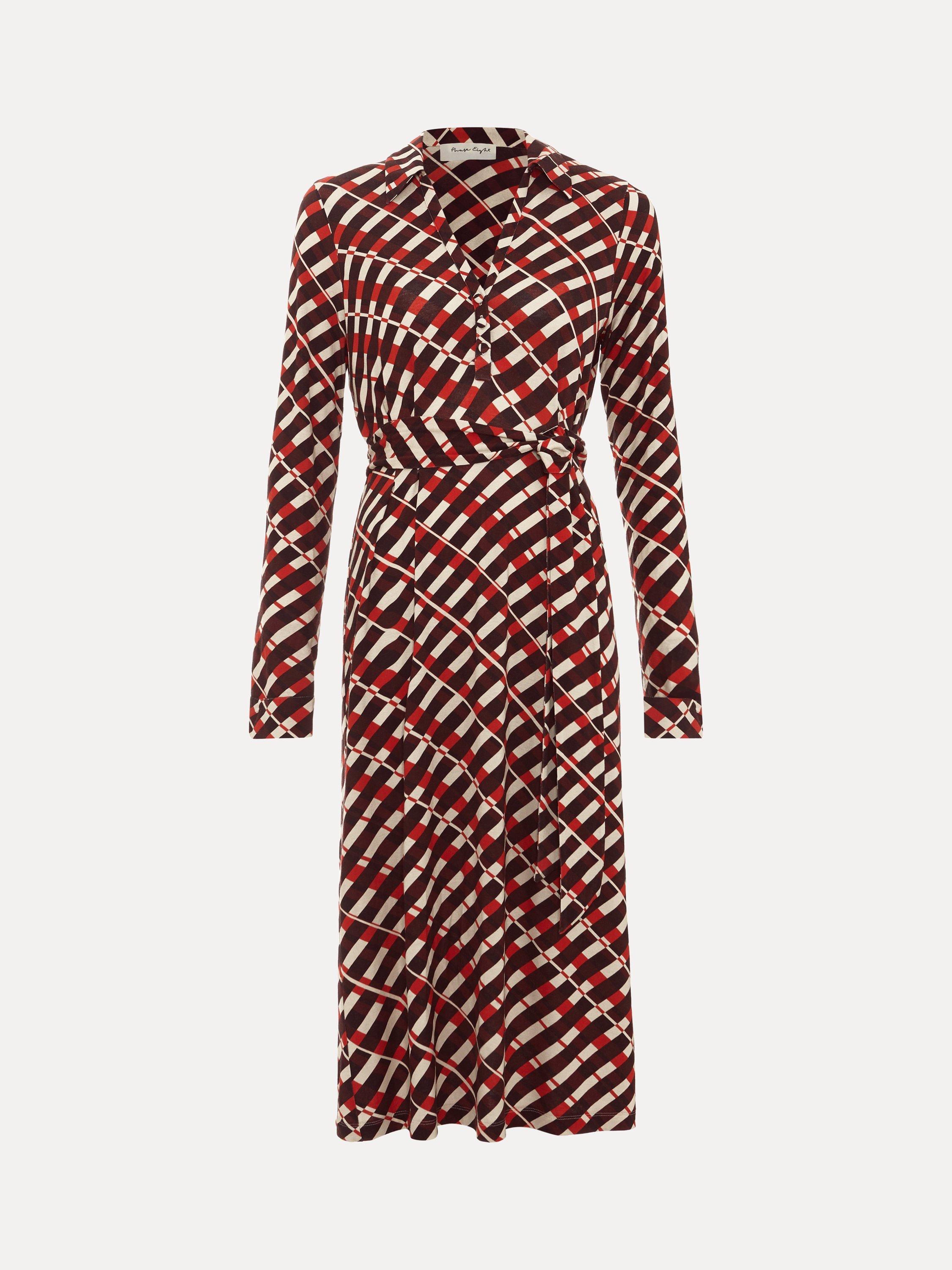 Product image 5 of 9, which shows Phase Eight Check Long Sleeve Midi Dress, Multi, 6