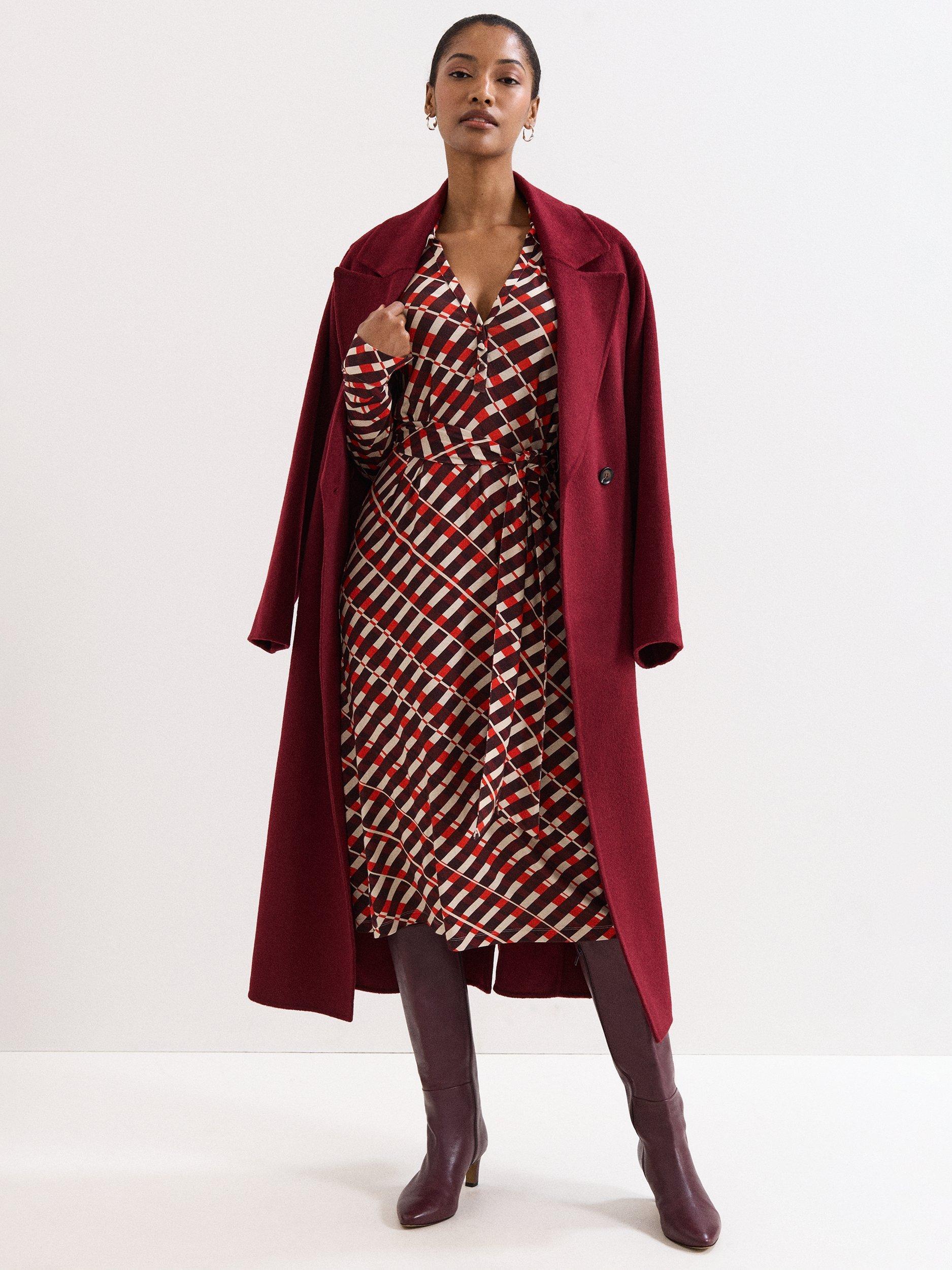 Product image 9 of 9, which shows Phase Eight Check Long Sleeve Midi Dress, Multi, 6