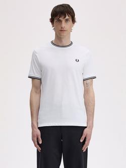 Fred Perry Crew Neck Twin Tipped Cotton T-Shirt, 100 White, 100 White
