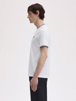 Fred Perry Crew Neck Twin Tipped Cotton T-Shirt, 100 White - view 2, 100 White